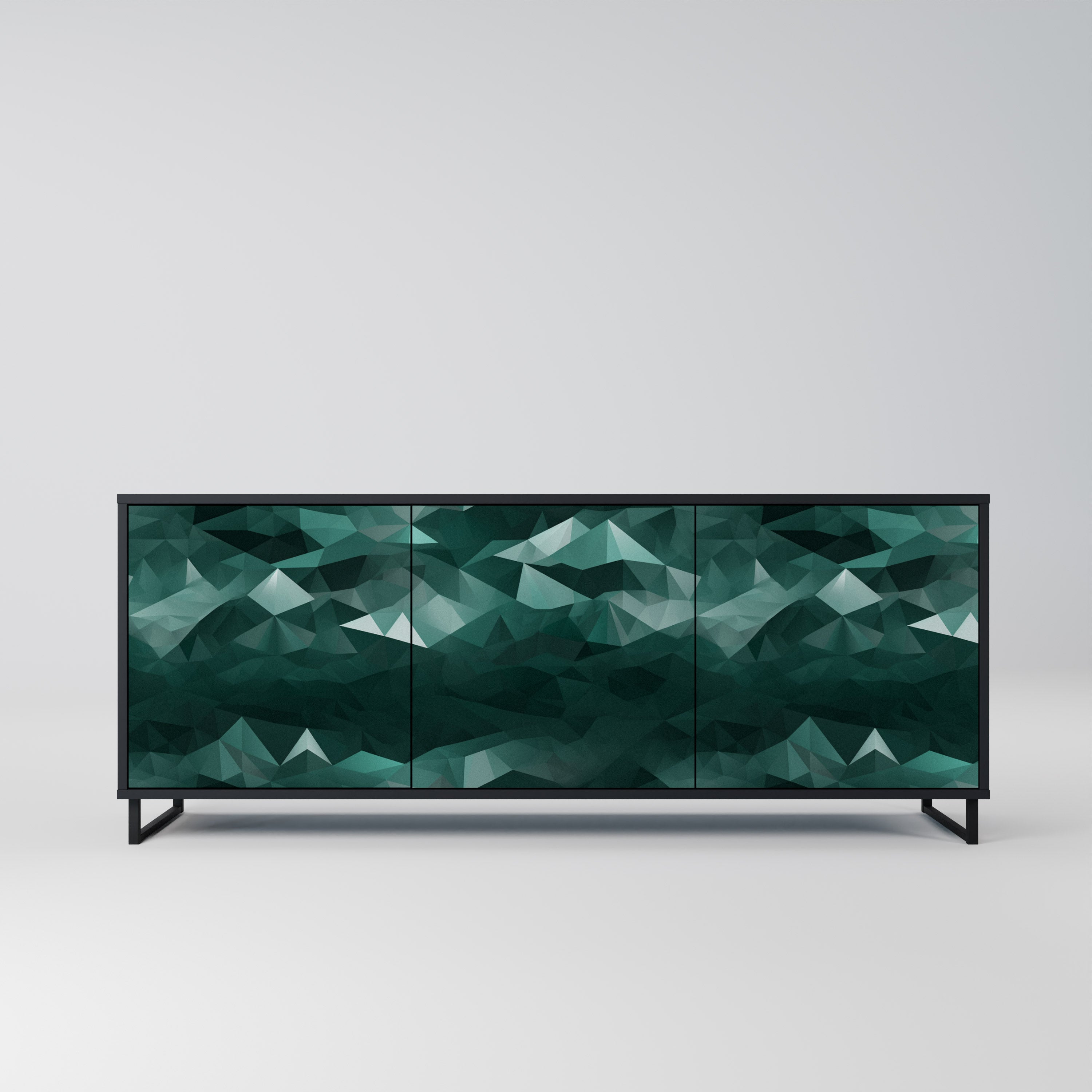 POLYGONAL FLOATING 3-Door Sideboard in Black Finish