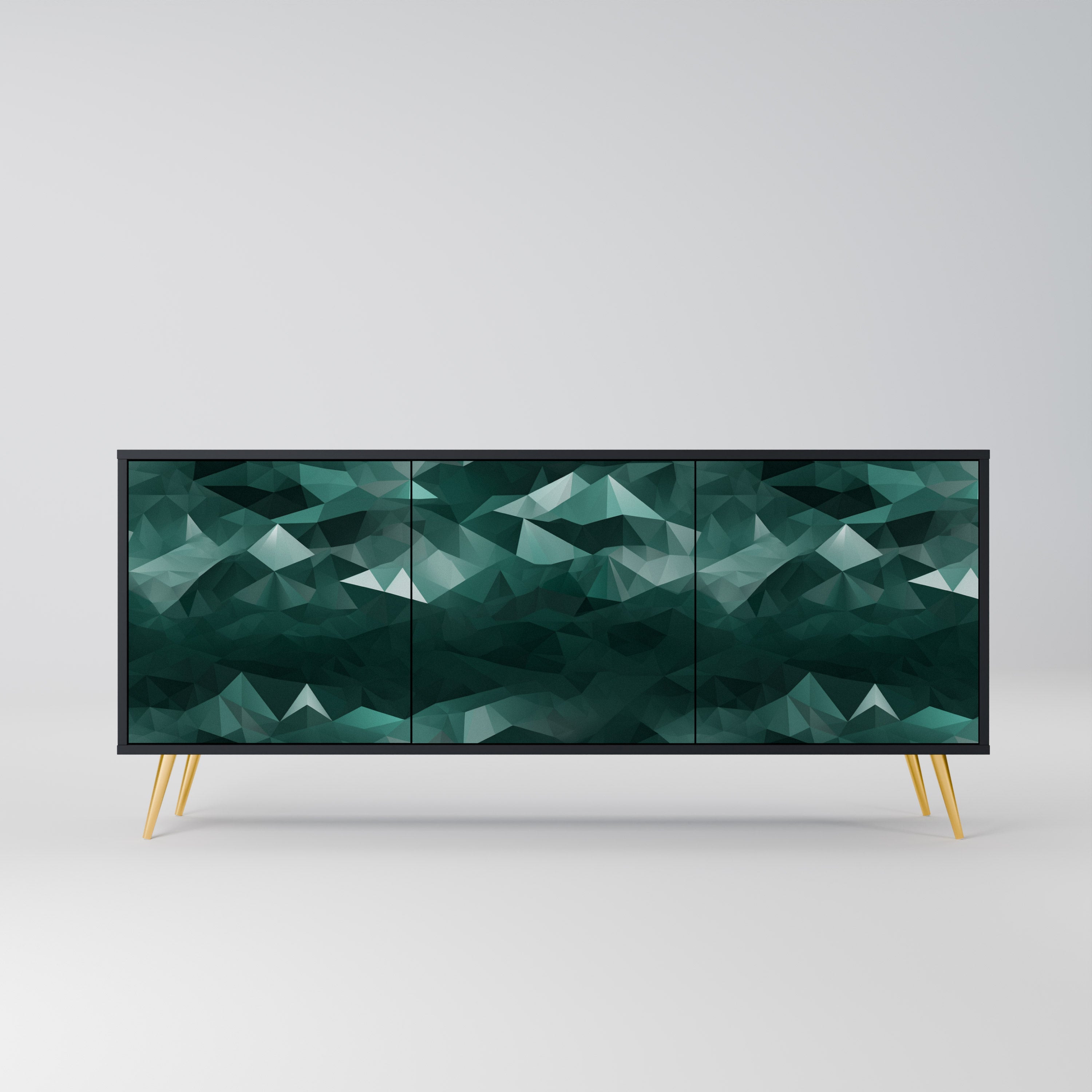 POLYGONAL FLOATING 3-Door Sideboard in Black Finish