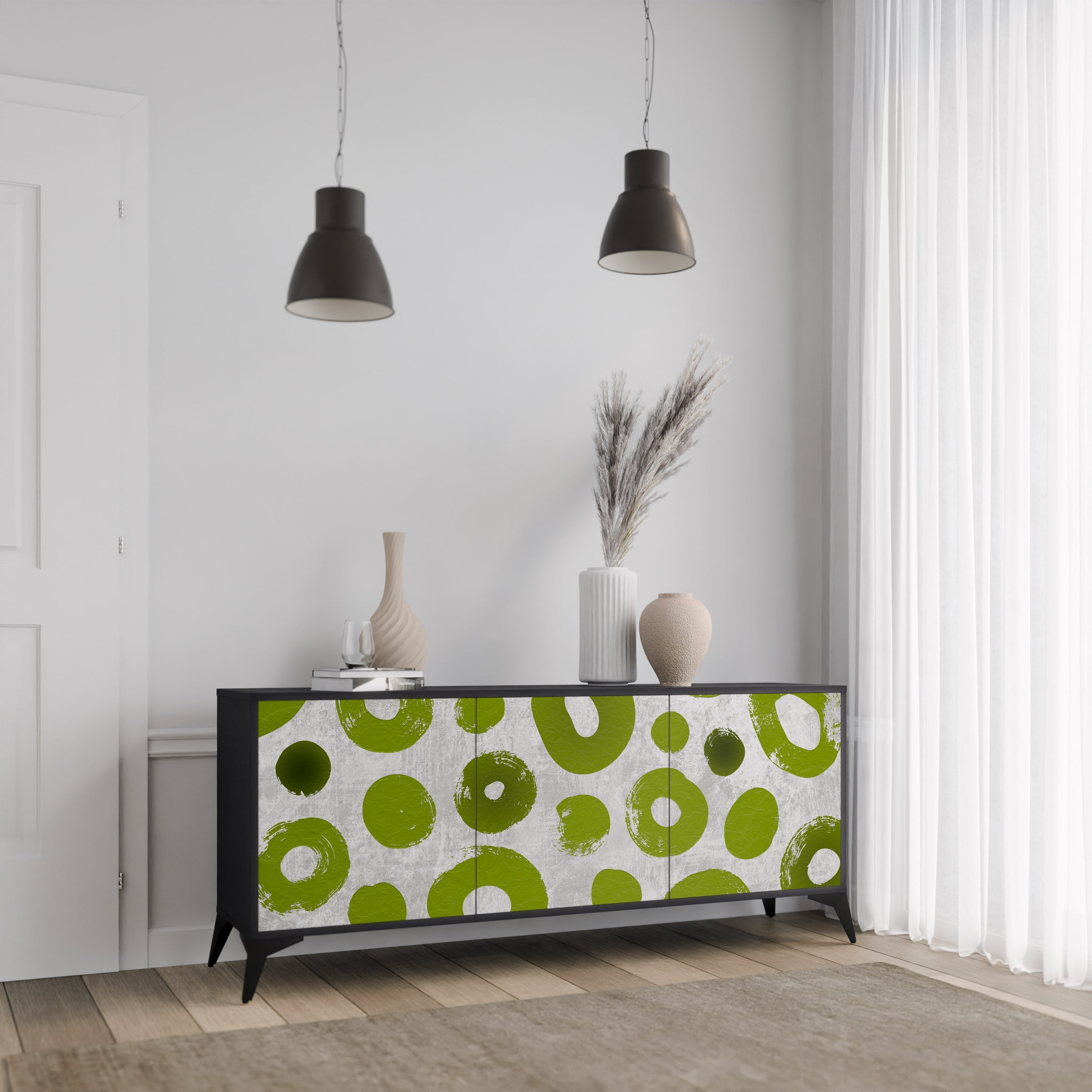GREEN RHAPSODY 3-Door Sideboard in Black Finish