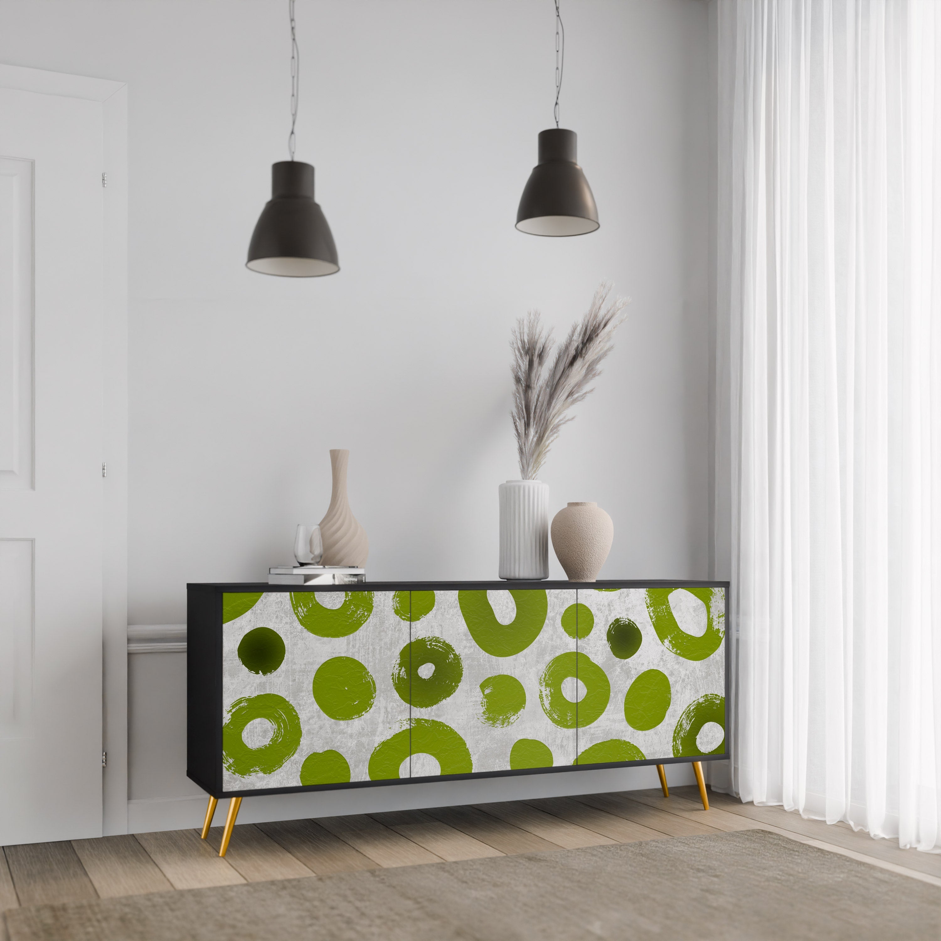 GREEN RHAPSODY 3-Door Sideboard in Black Finish