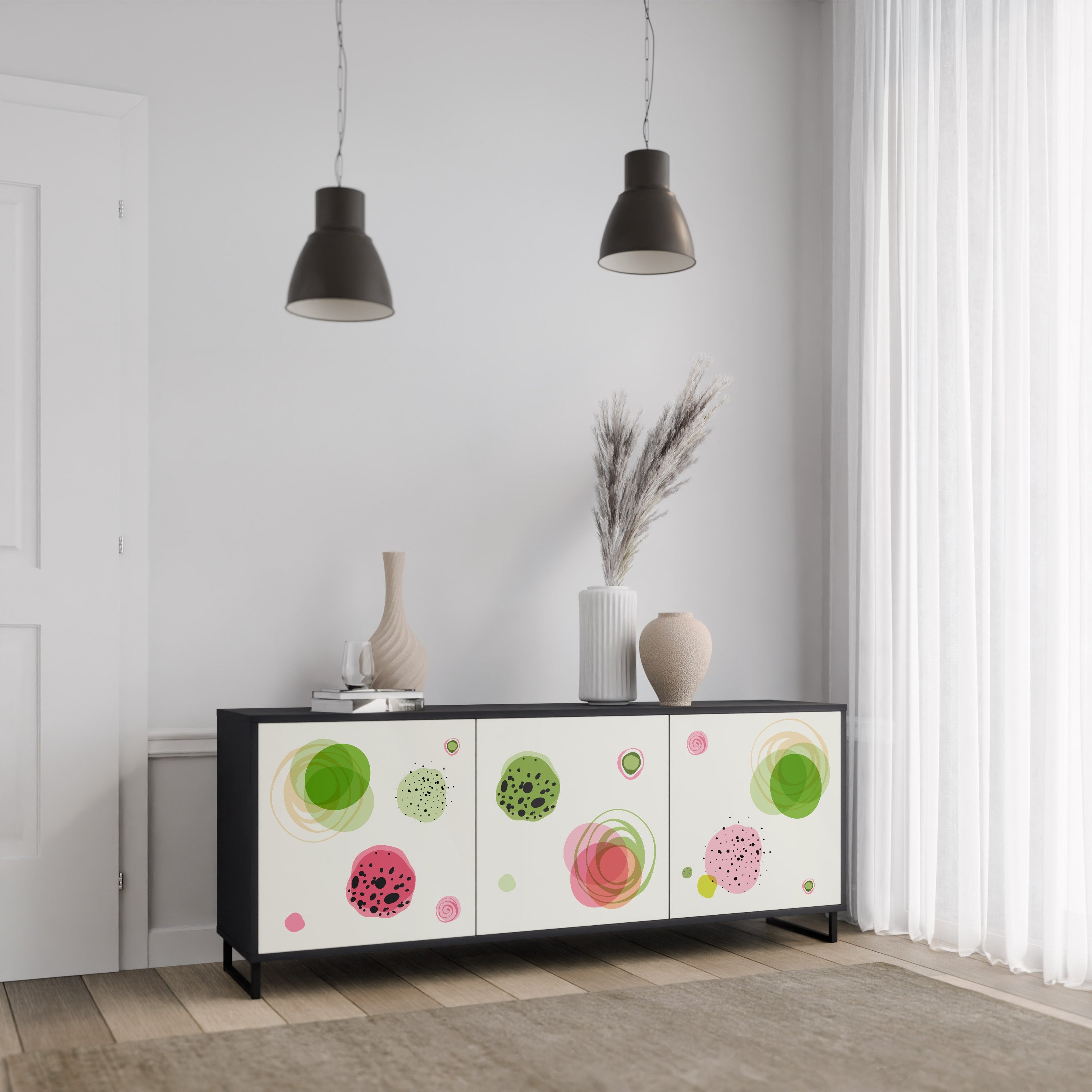 COLORFUL COSMOS 3-Door Sideboard in Black Finish