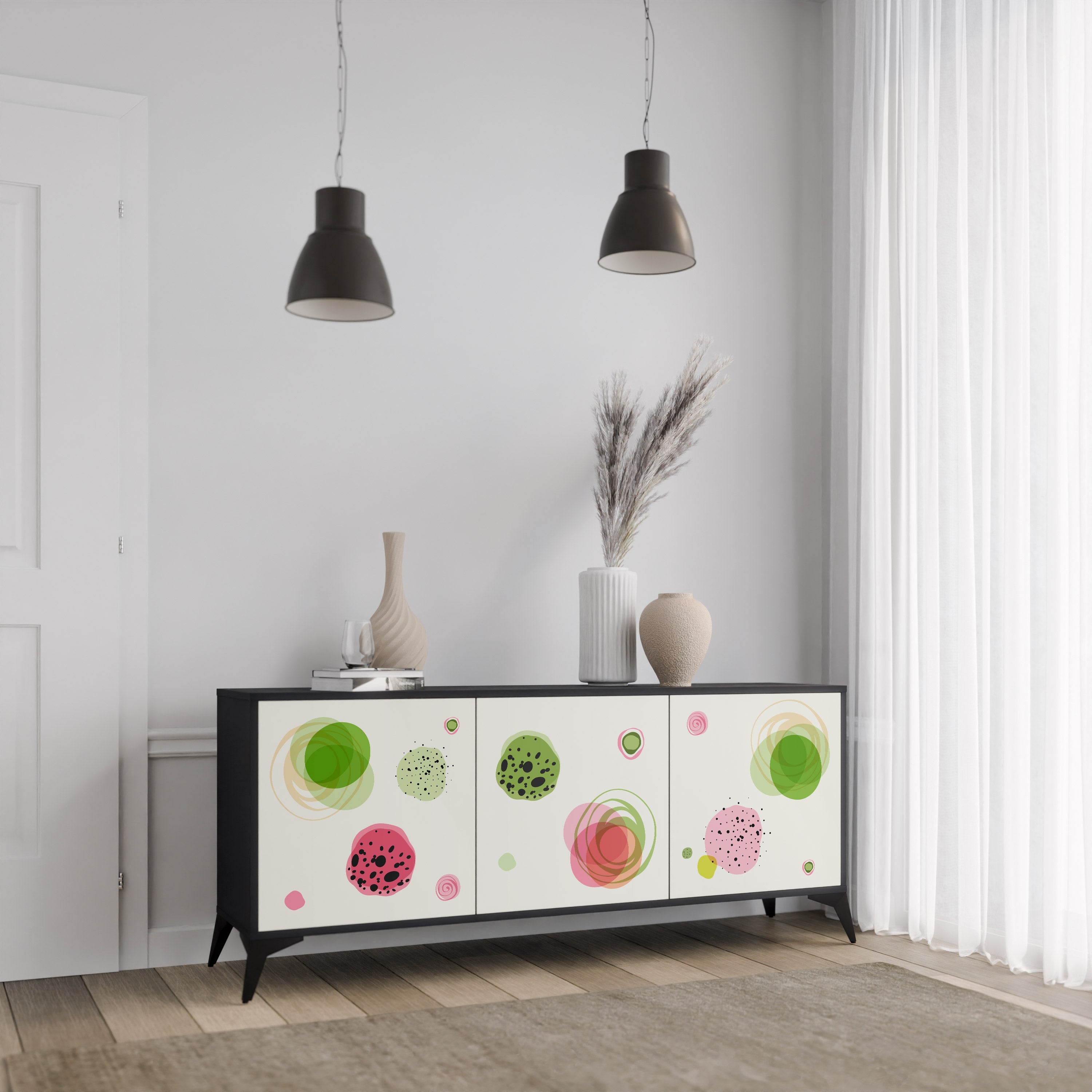 COLORFUL COSMOS 3-Door Sideboard in Black Finish