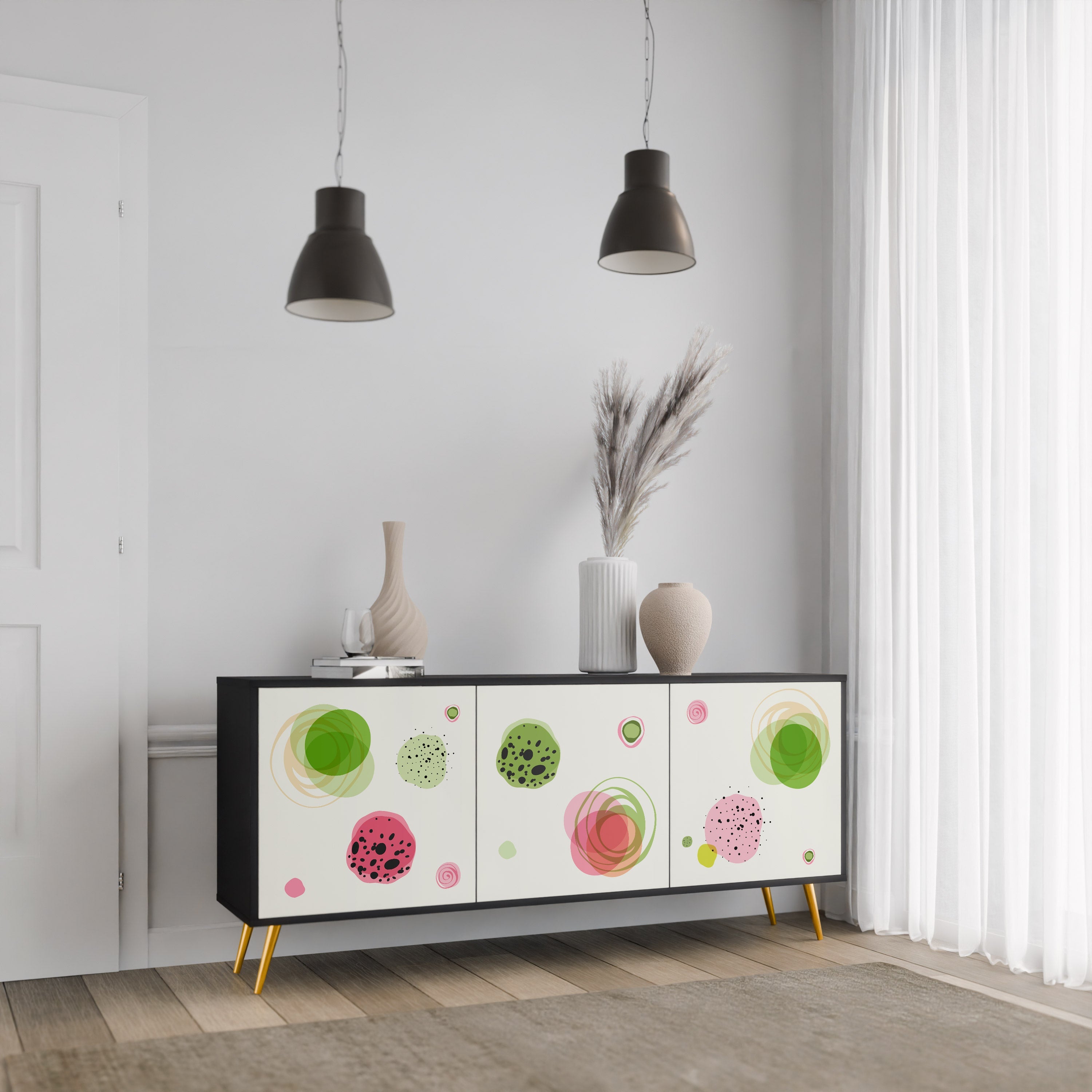 COLORFUL COSMOS 3-Door Sideboard in Black Finish
