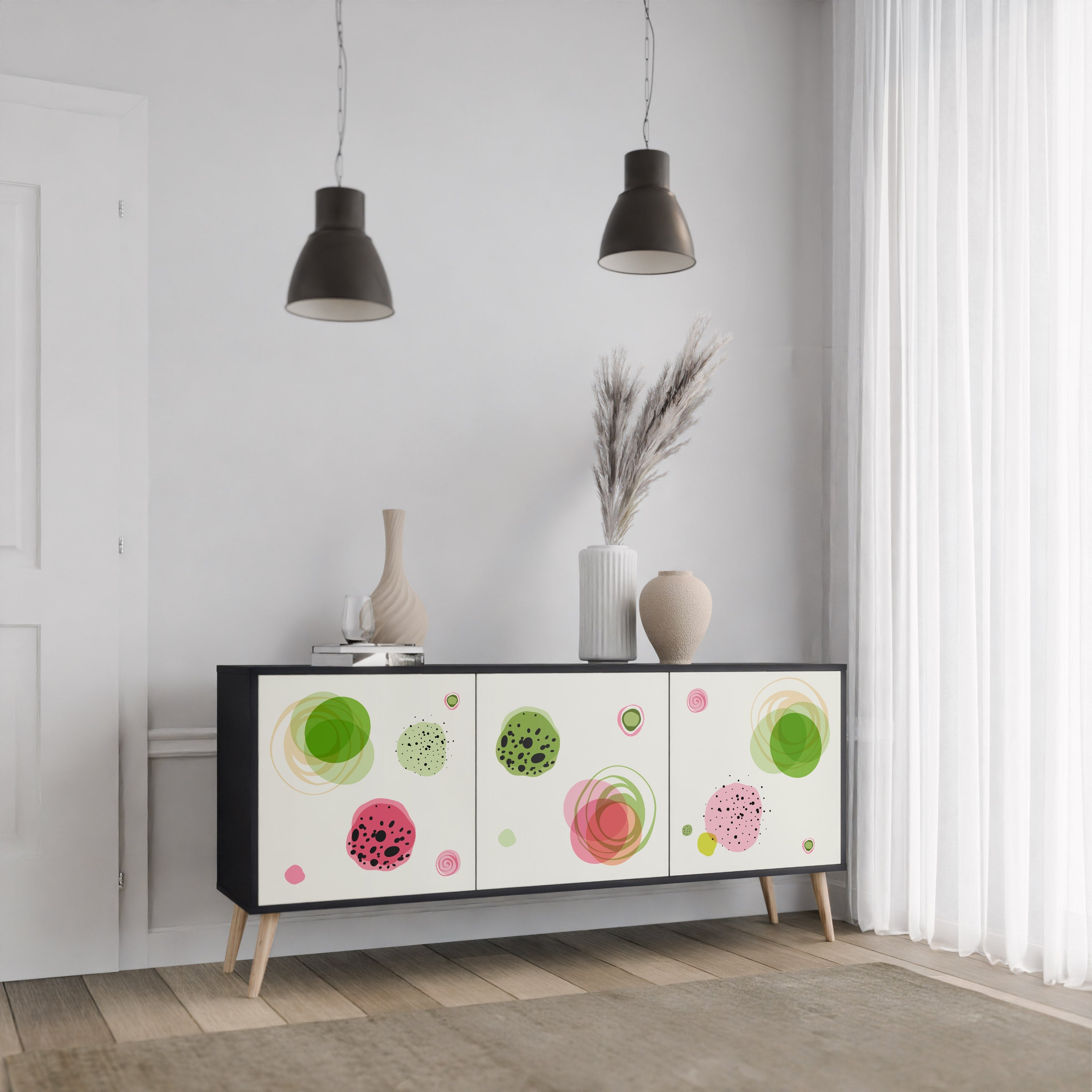COLORFUL COSMOS 3-Door Sideboard in Black Finish