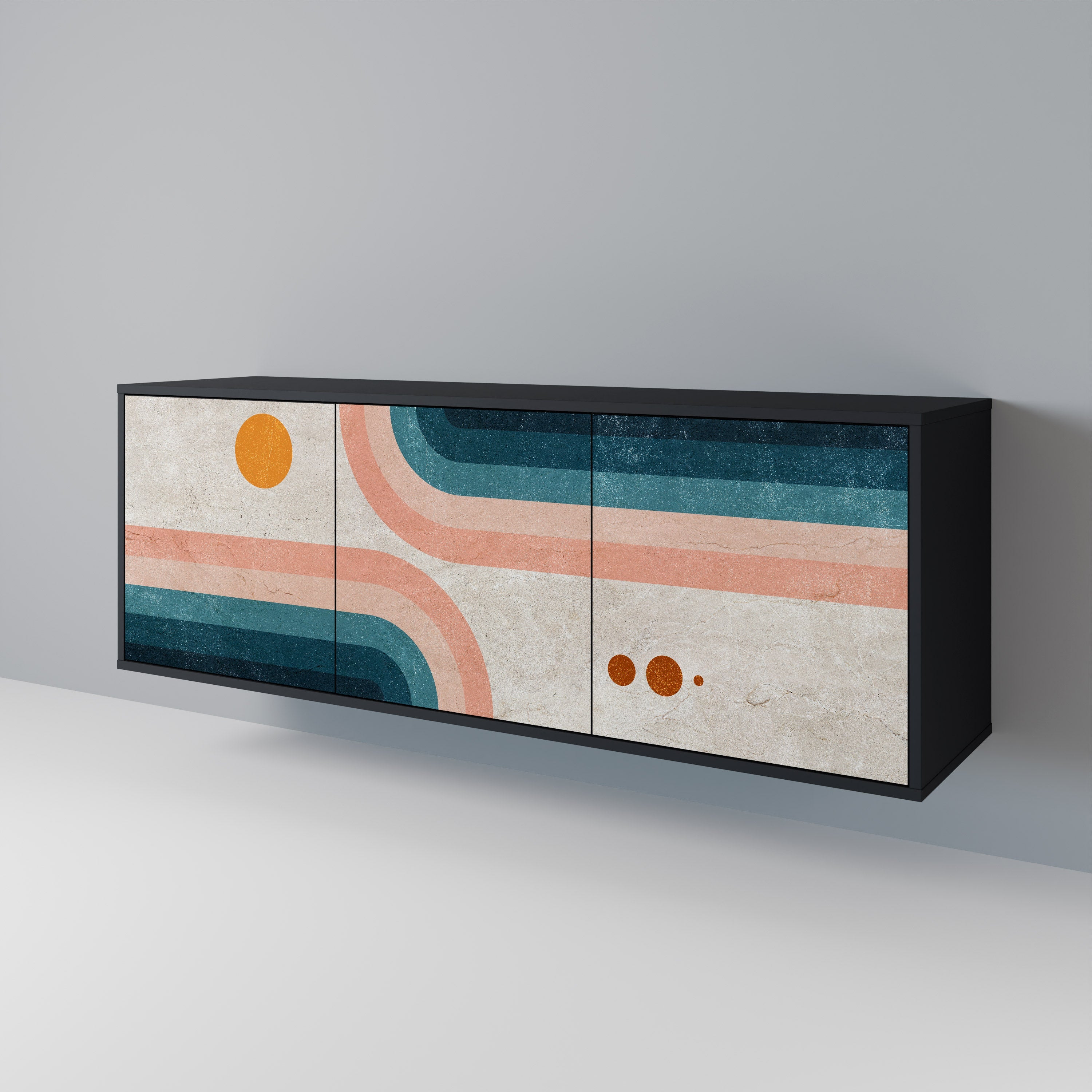 TWO HALVES 3-Door Sideboard in Black Finish