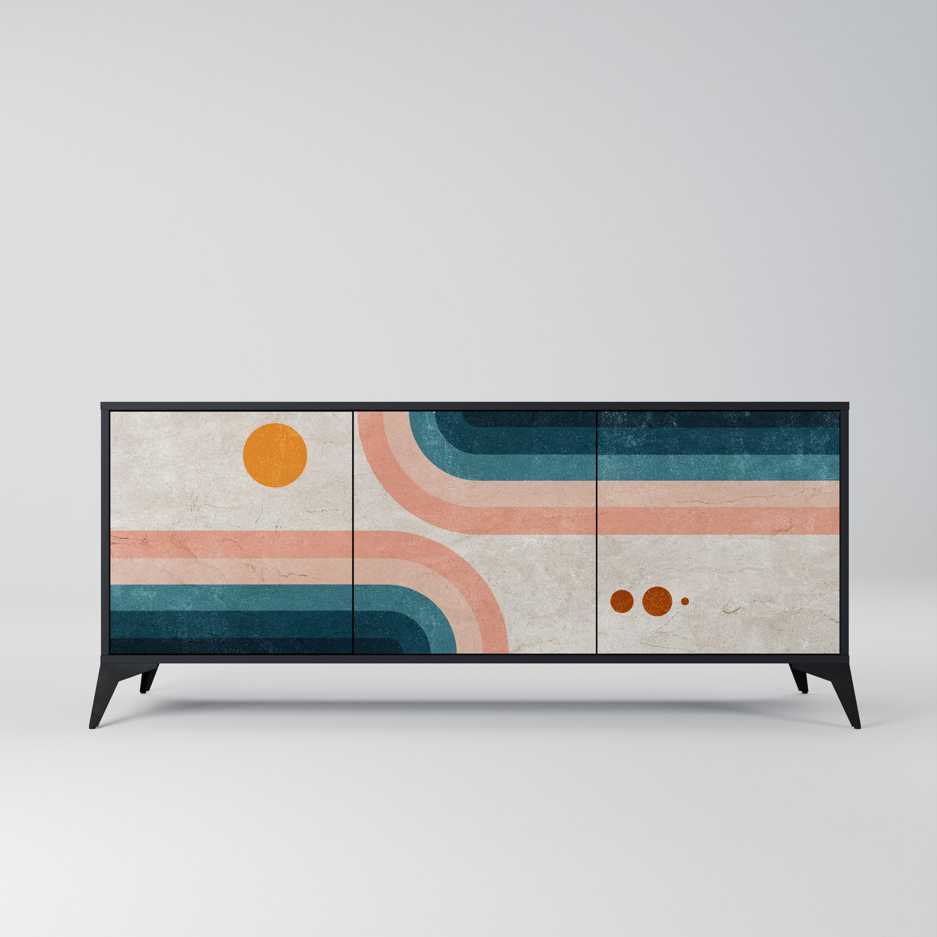 TWO HALVES 3-Door Sideboard in Black Finish