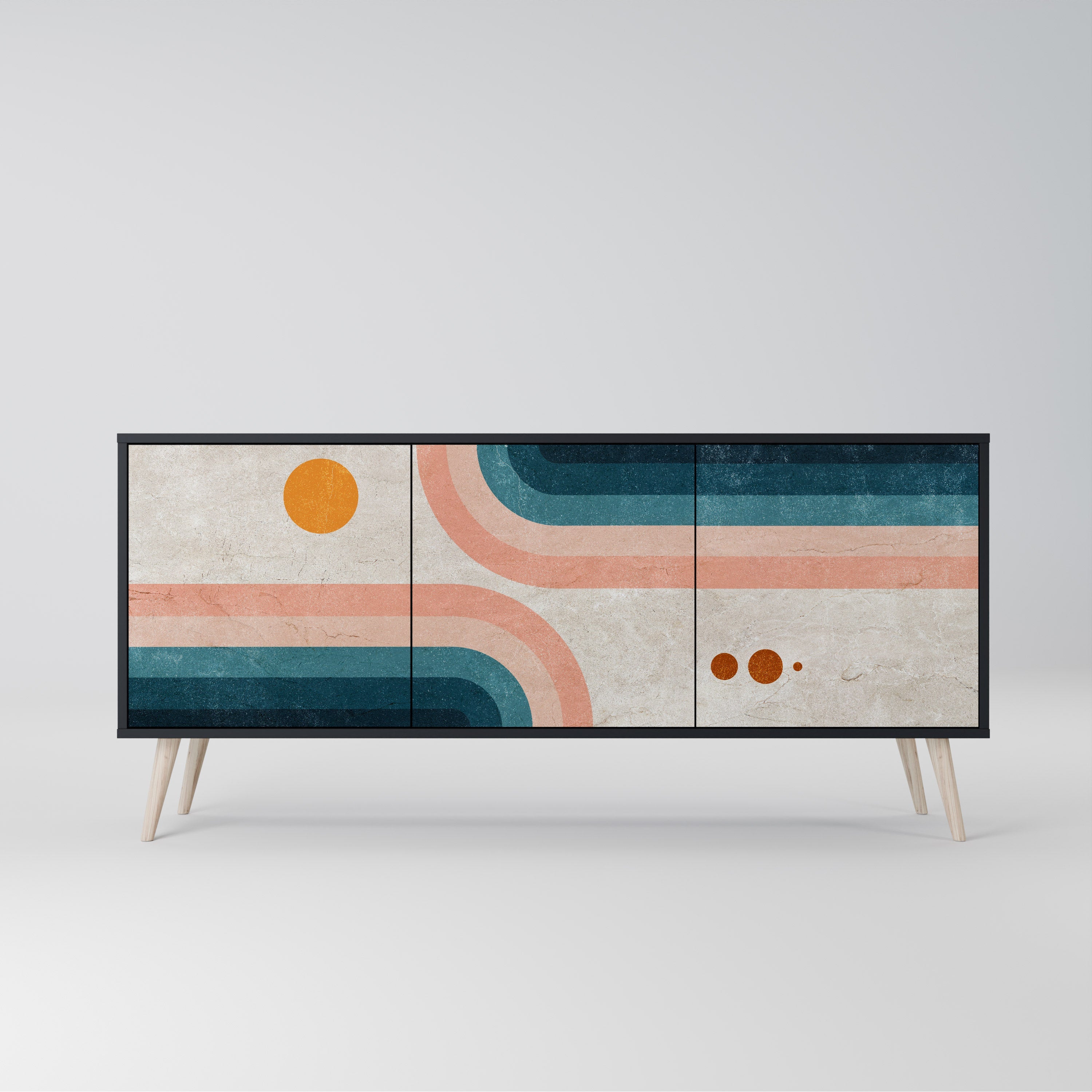 TWO HALVES 3-Door Sideboard in Black Finish