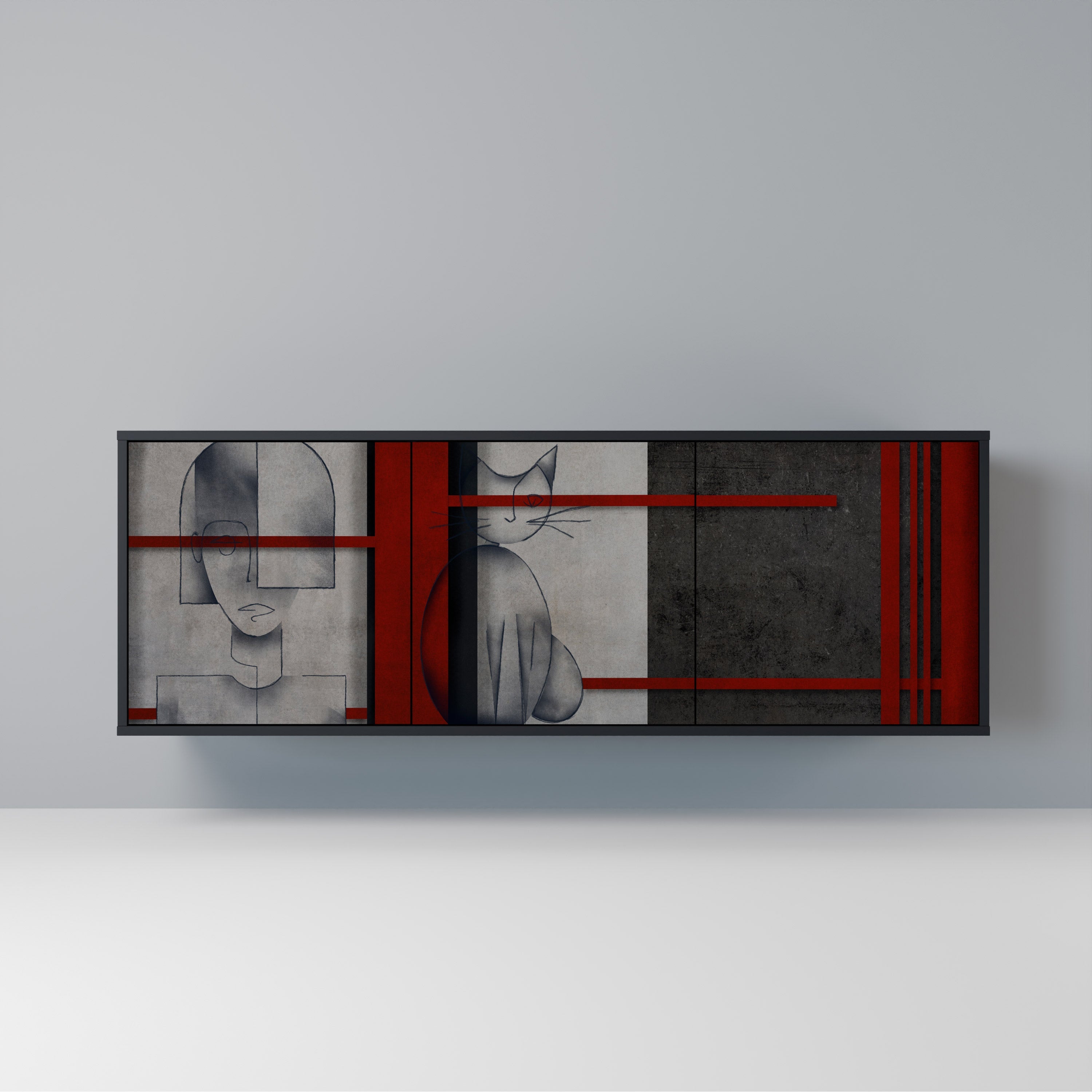 GRAY FIGURES 3-Door Sideboard in Black Finish