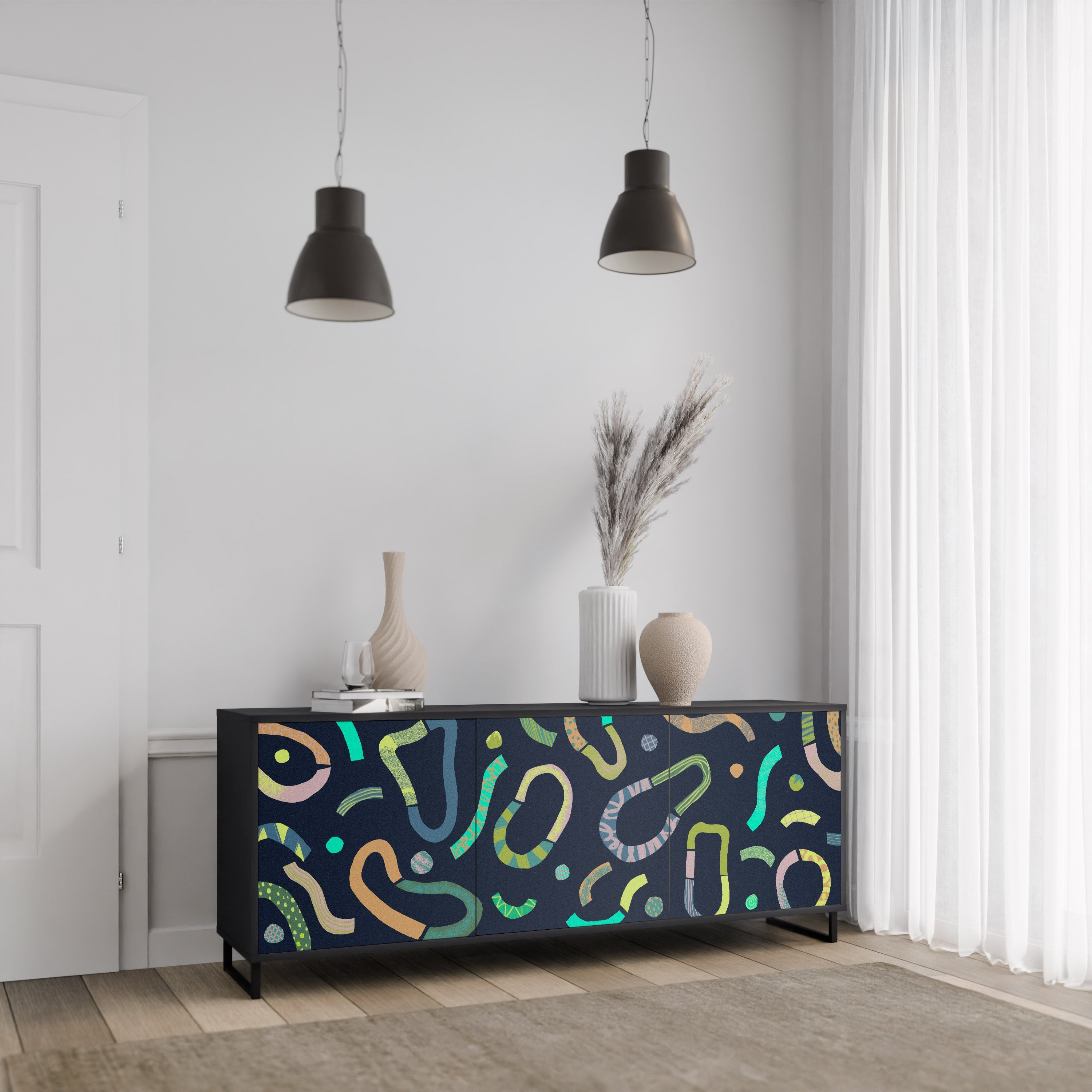 CONTRAST DANCE 3-Door Sideboard in Black Finish
