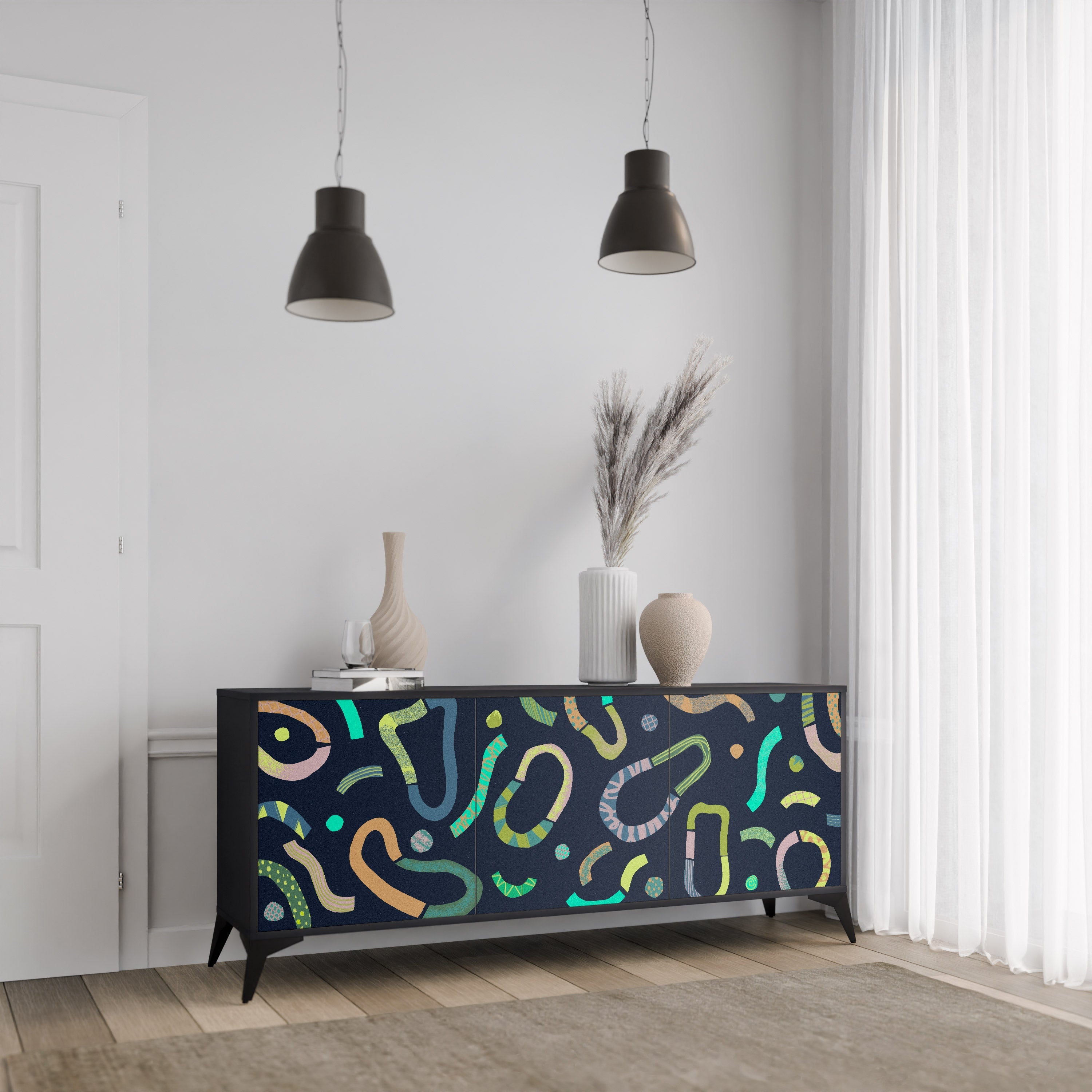 CONTRAST DANCE 3-Door Sideboard in Black Finish