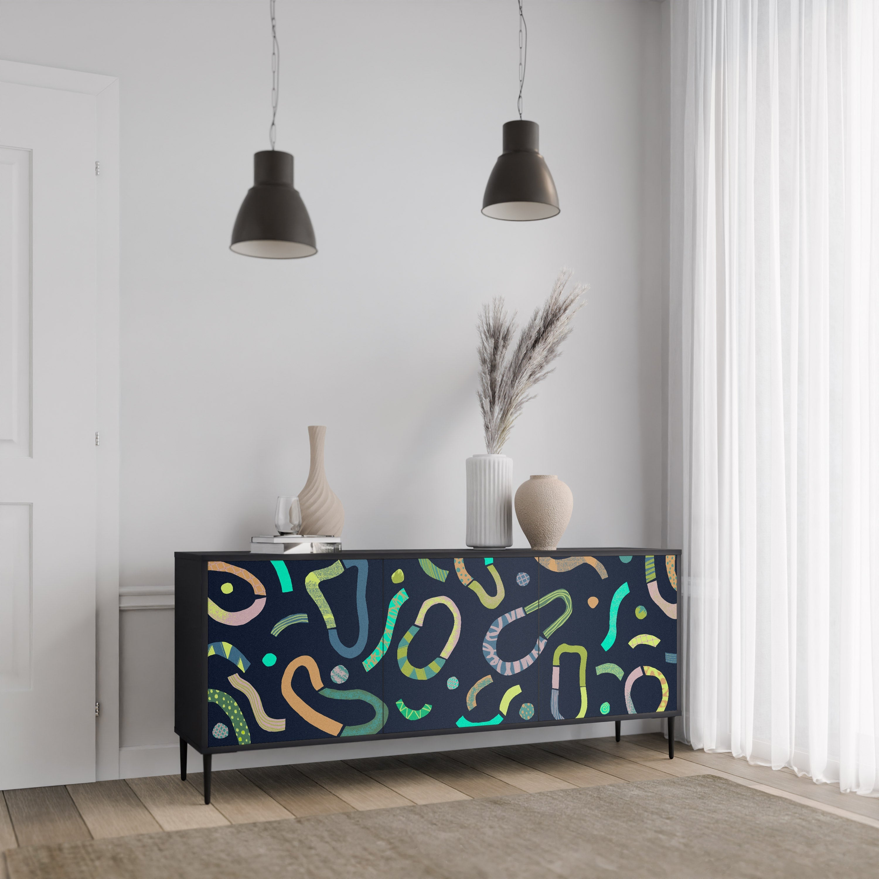 CONTRAST DANCE 3-Door Sideboard in Black Finish