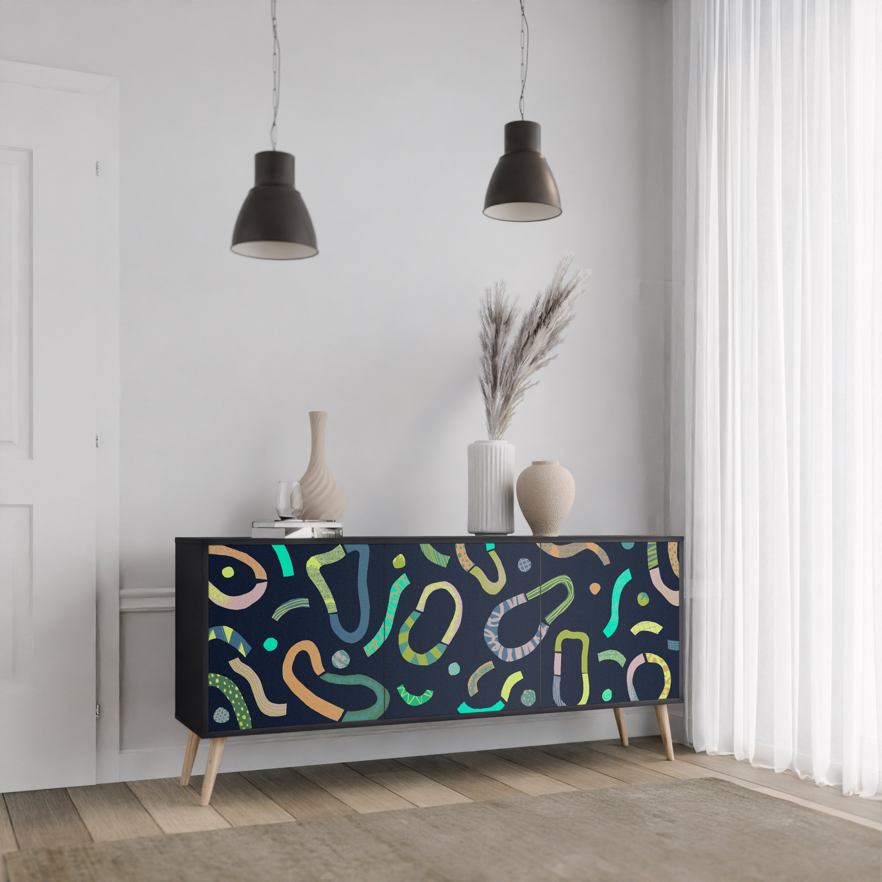 CONTRAST DANCE 3-Door Sideboard in Black Finish