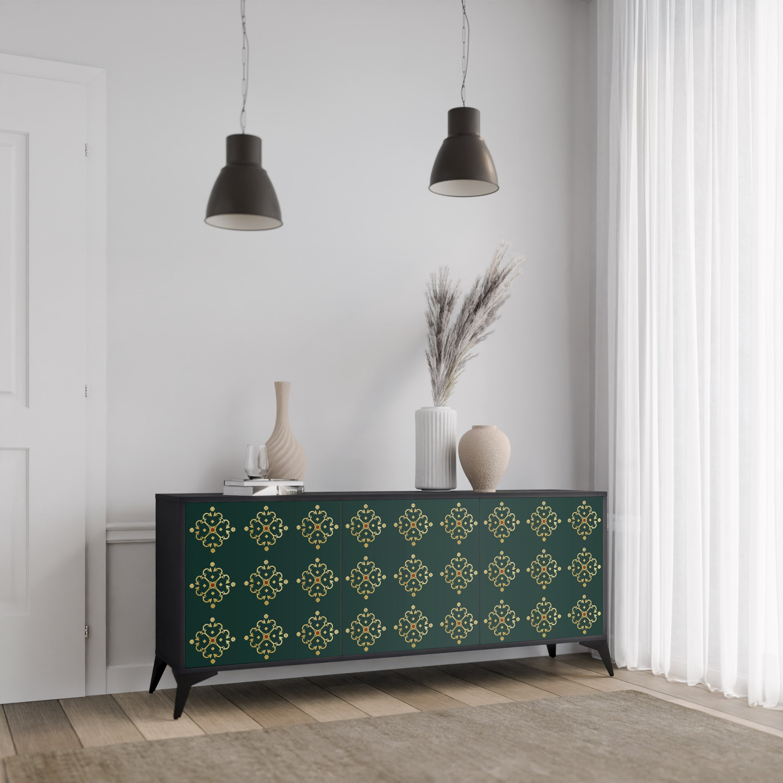 ROYAL MEDALLION 3-Door Sideboard in Black Finish