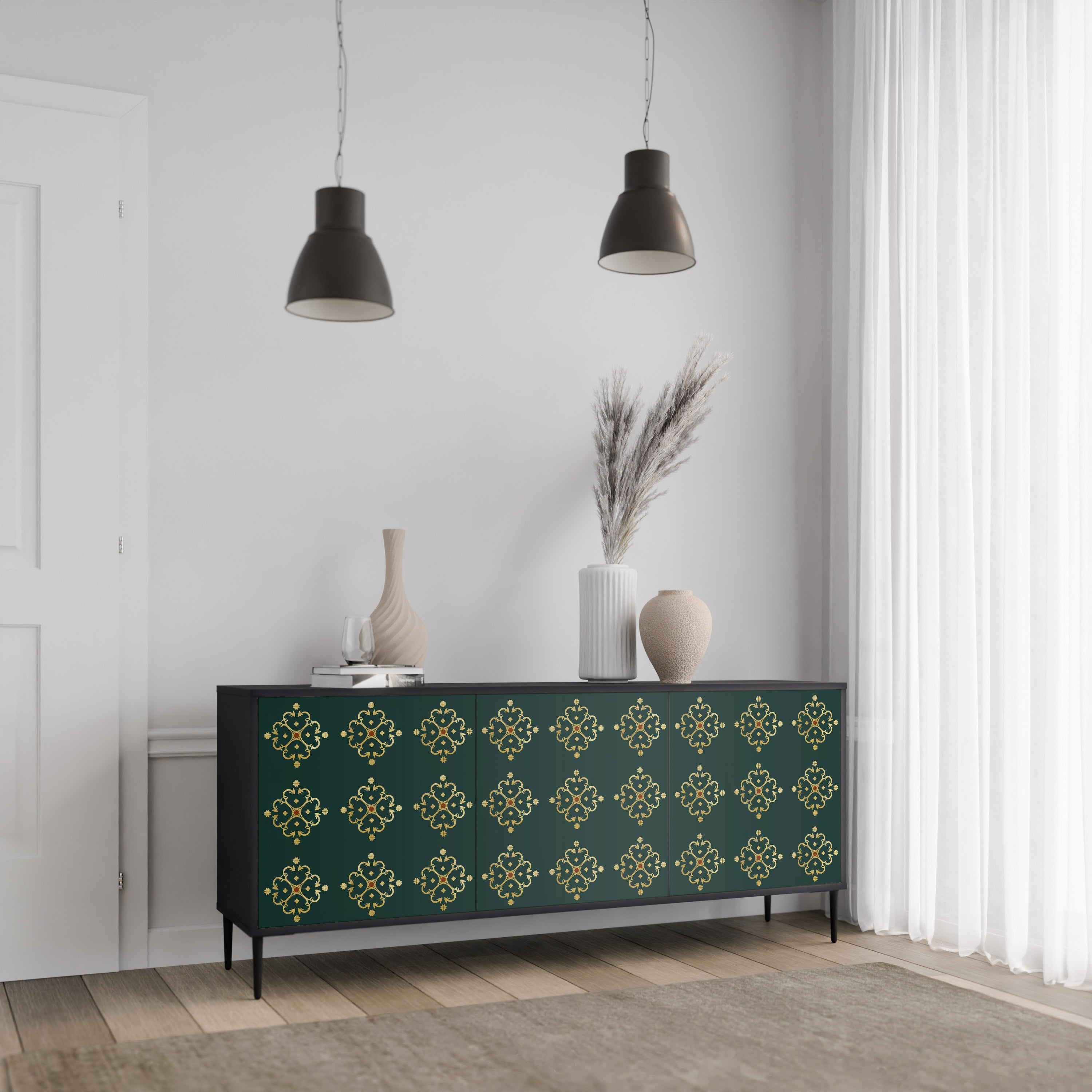 ROYAL MEDALLION 3-Door Sideboard in Black Finish