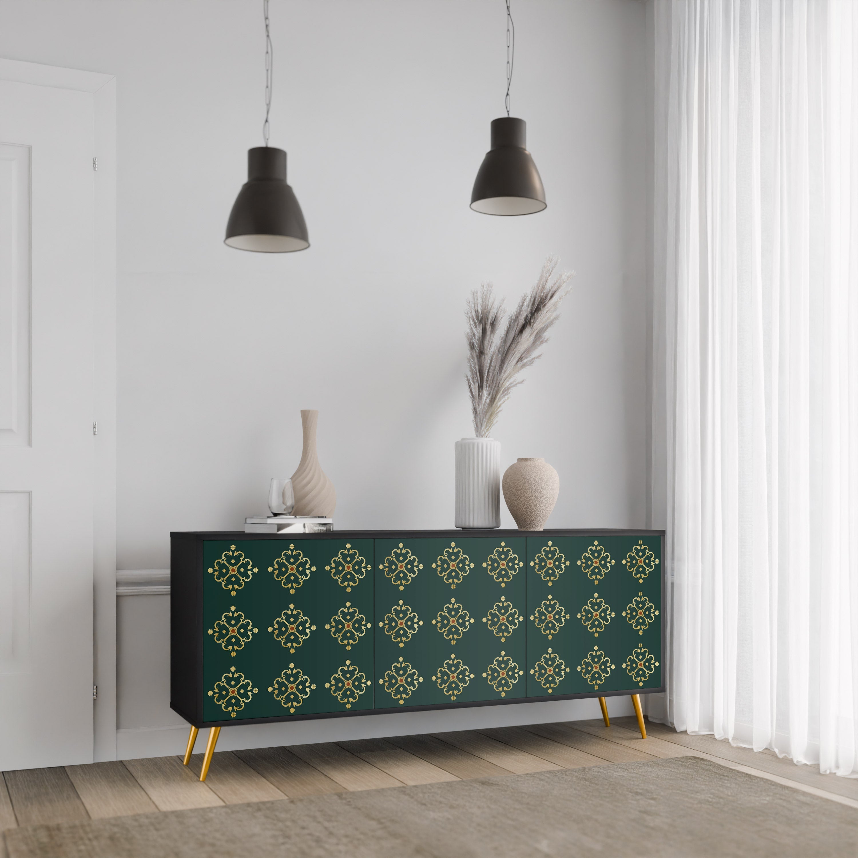 ROYAL MEDALLION 3-Door Sideboard in Black Finish