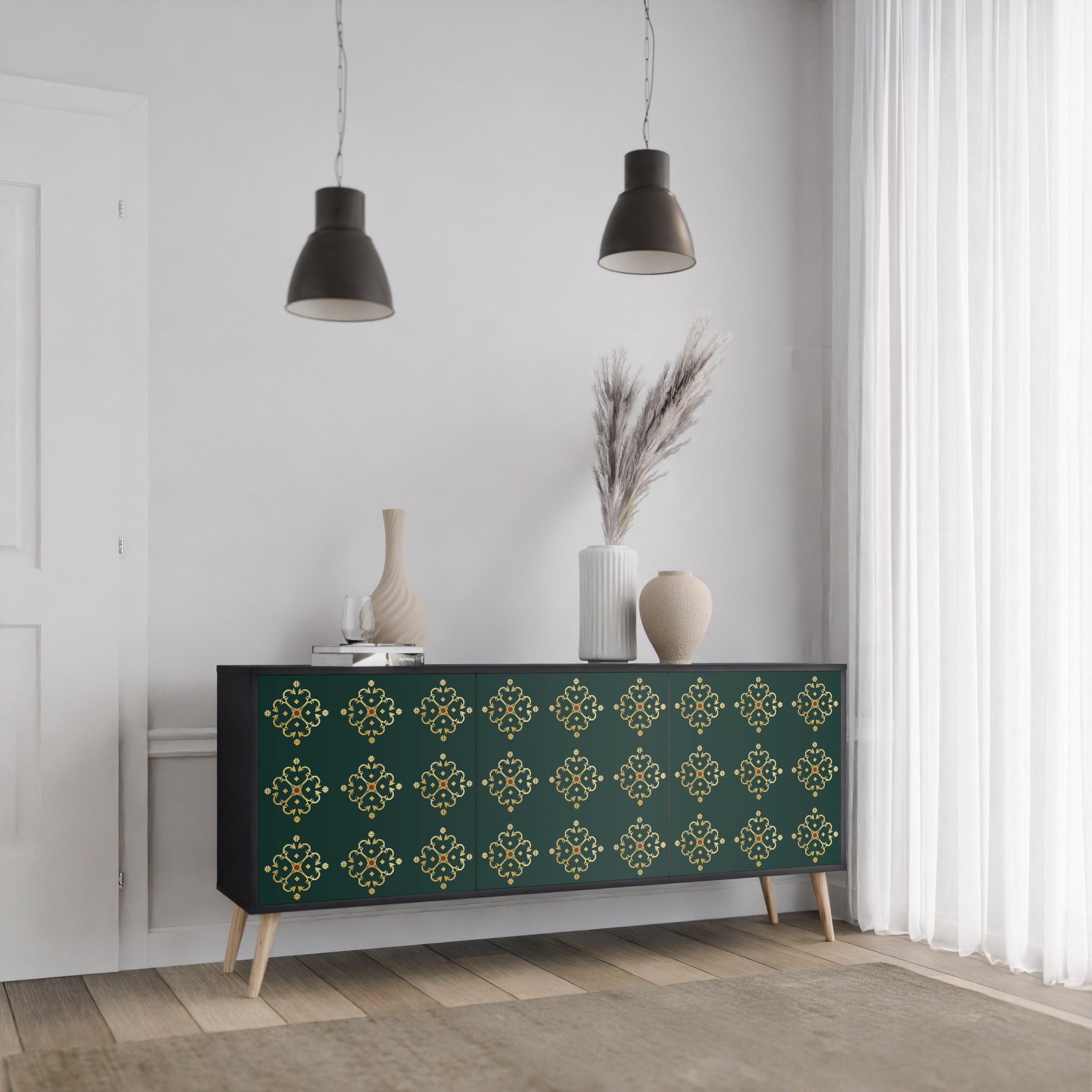 ROYAL MEDALLION 3-Door Sideboard in Black Finish