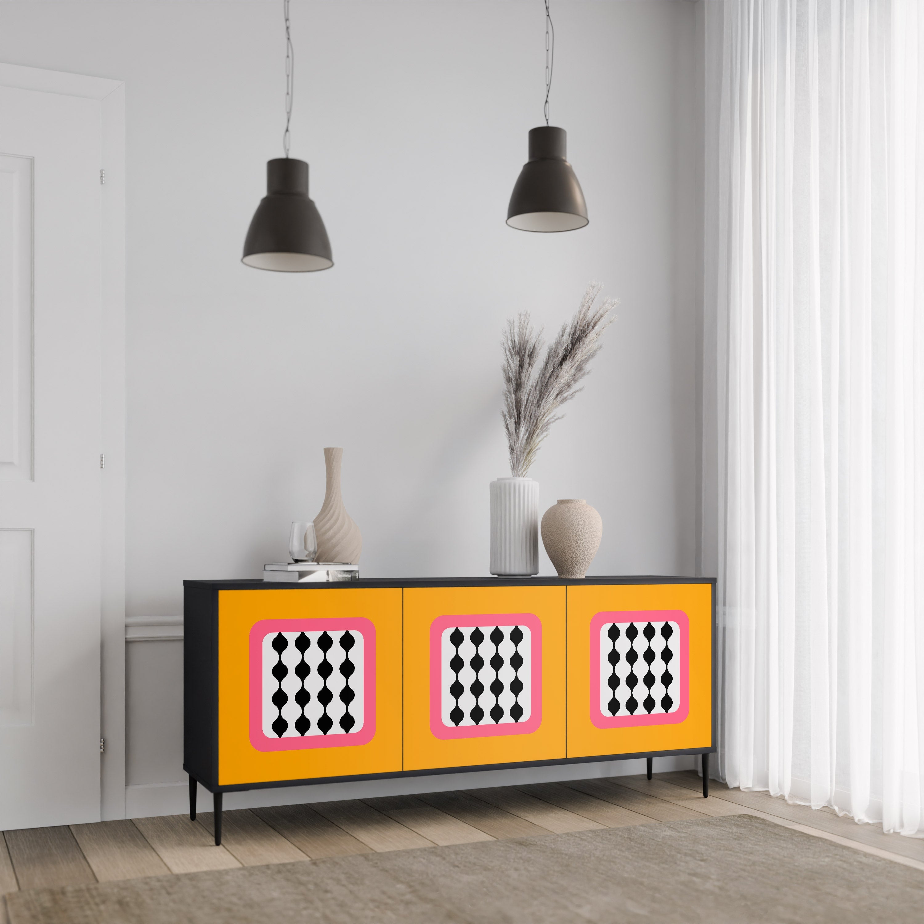 TEARS IN HEAVEN 3-Door Sideboard in Black Finish