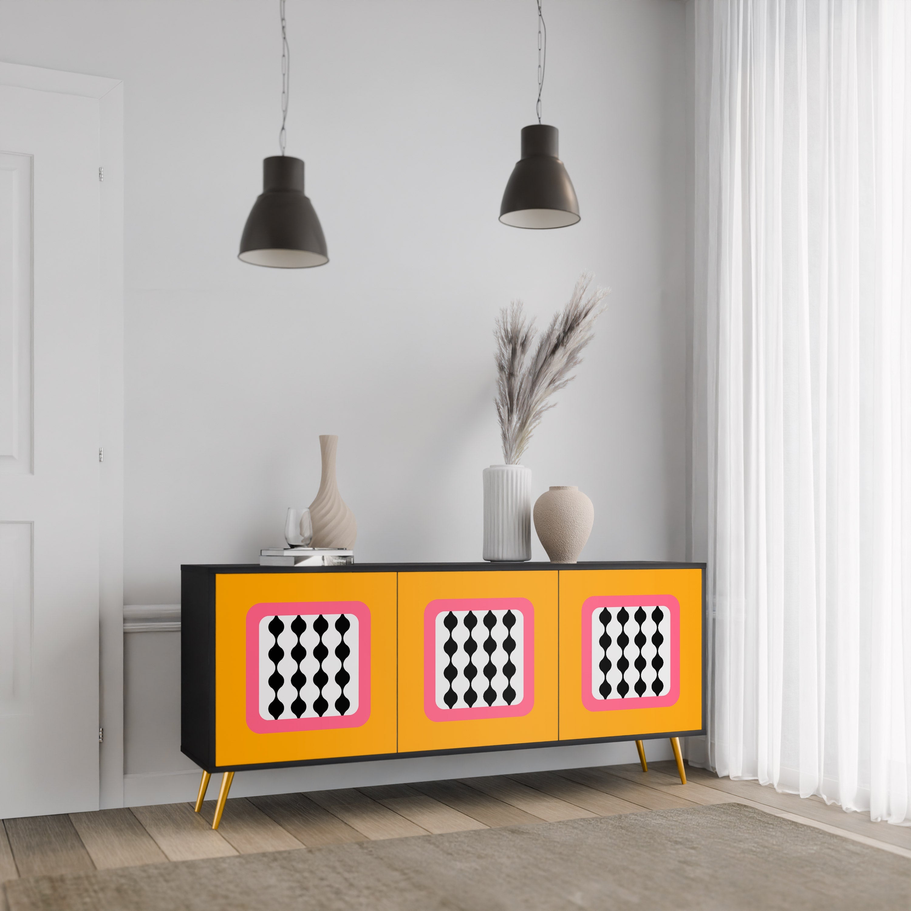 TEARS IN HEAVEN 3-Door Sideboard in Black Finish