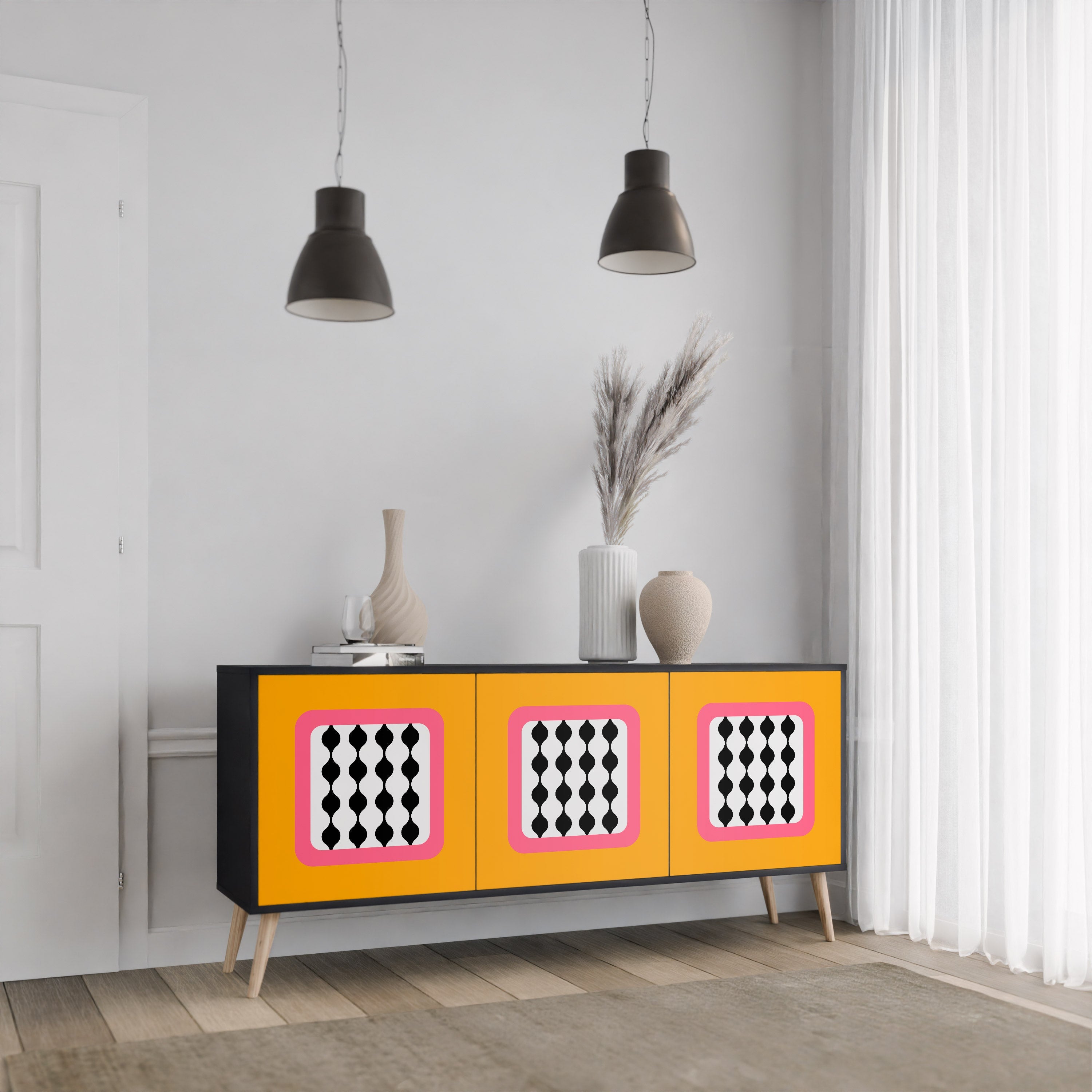TEARS IN HEAVEN 3-Door Sideboard in Black Finish
