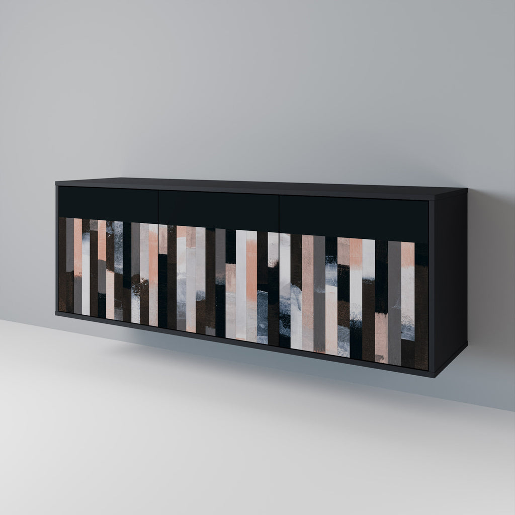COLLAGE OF RECTANGLES 3-Door Sideboard in Black Finish