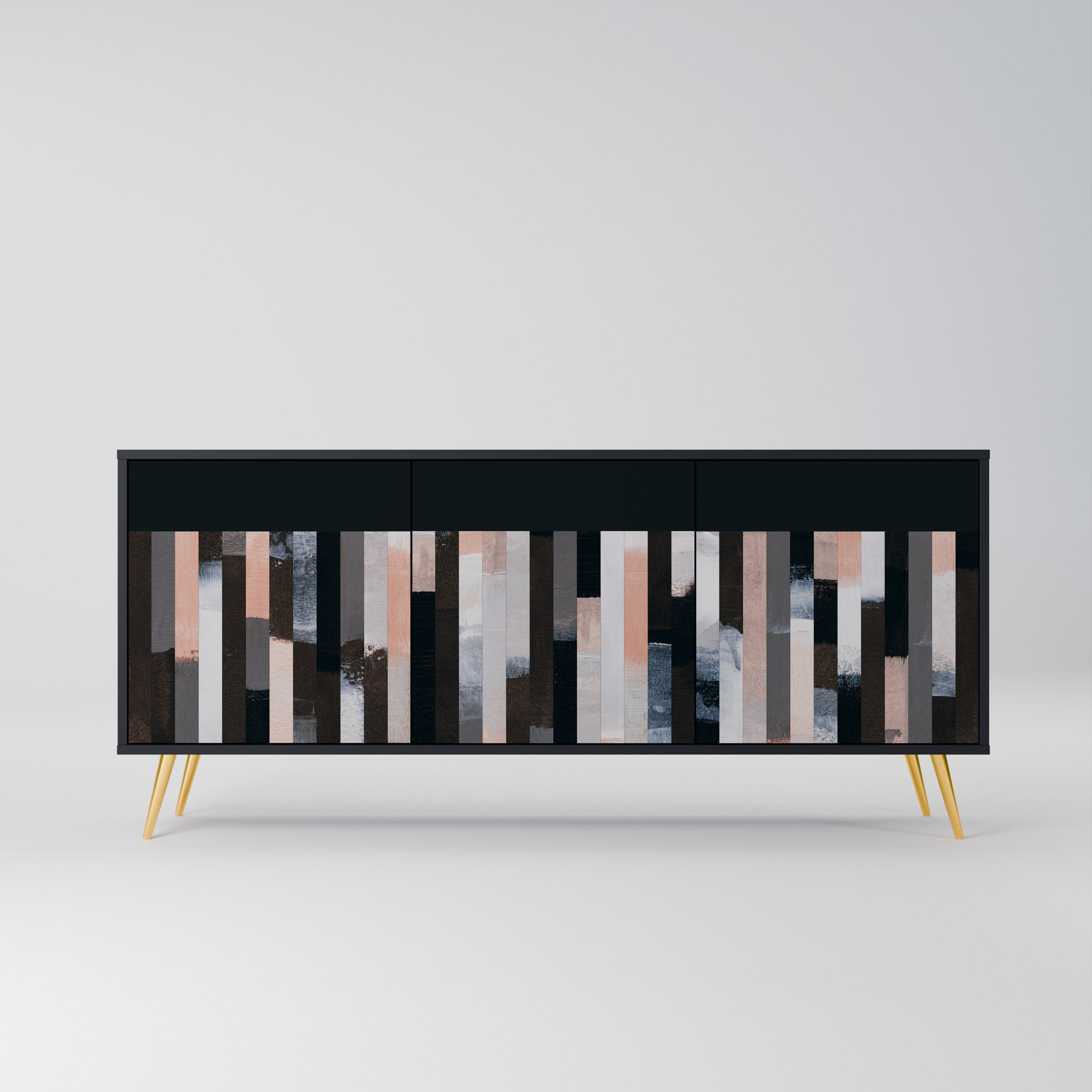COLLAGE OF RECTANGLES 3-Door Sideboard in Black Finish