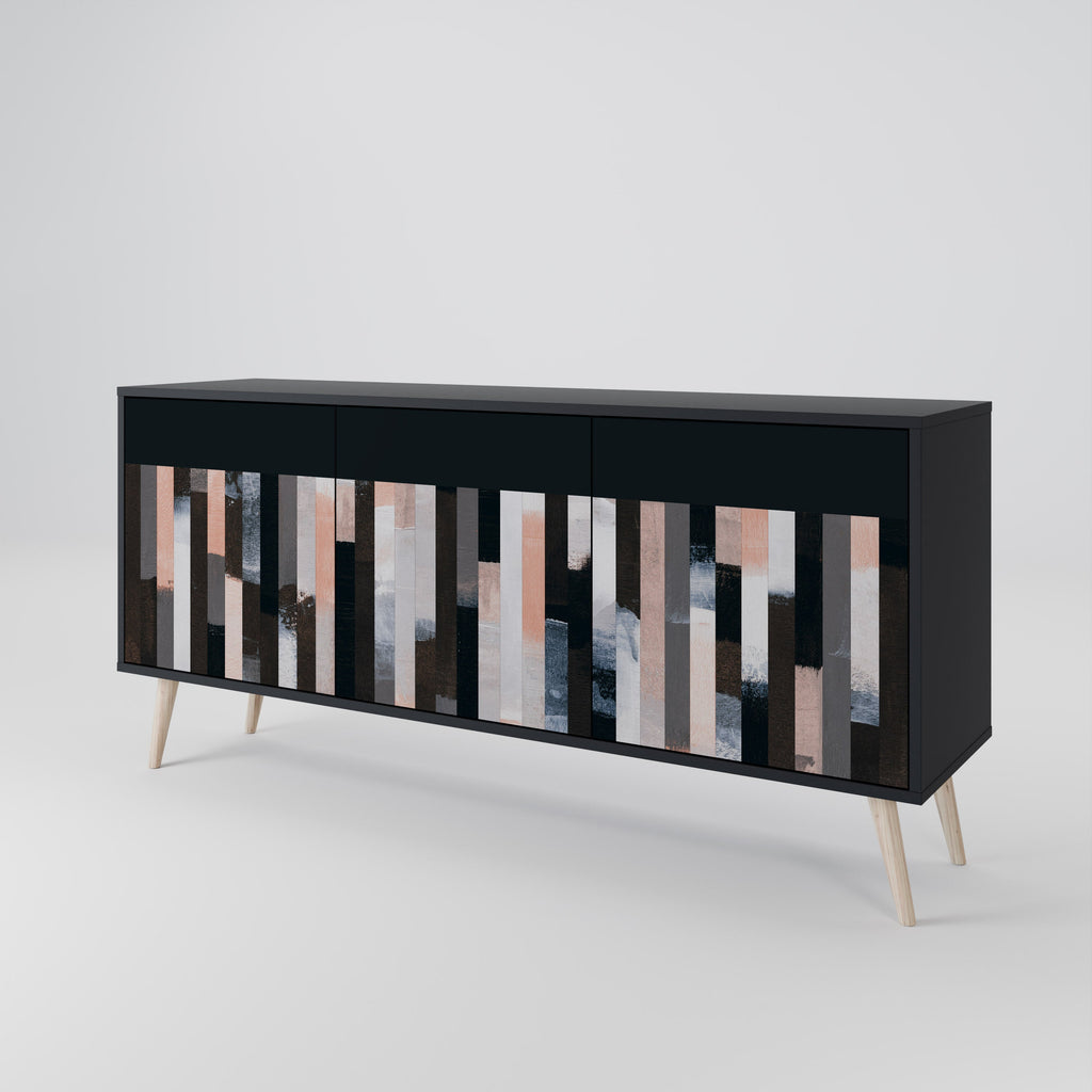 COLLAGE OF RECTANGLES 3-Door Sideboard in Black Finish