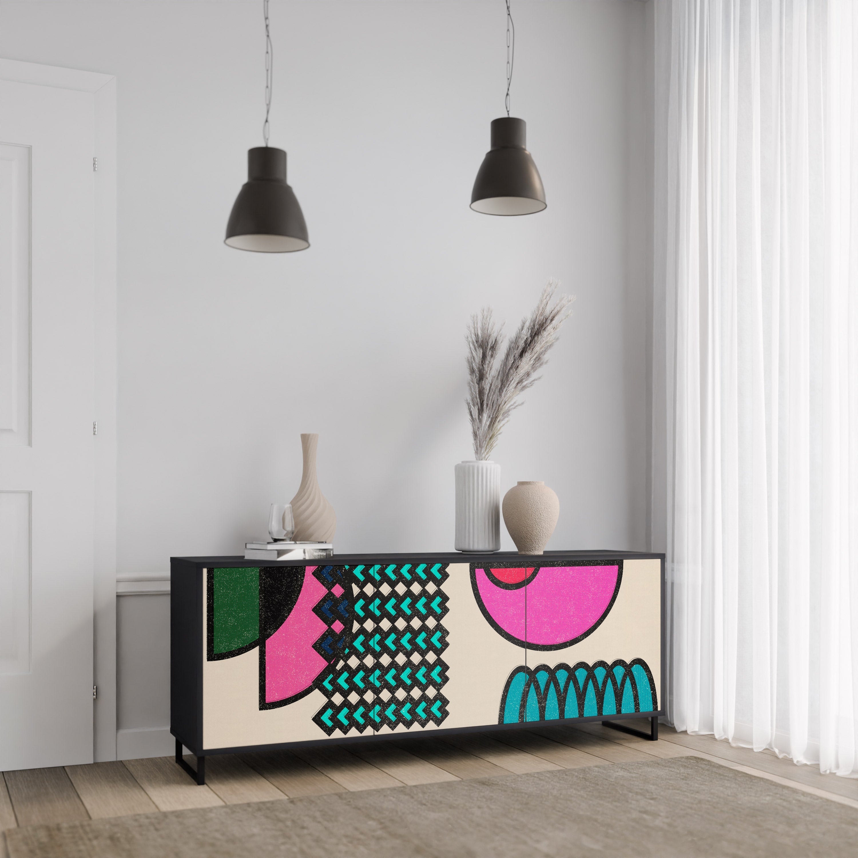GEOMETRIC RHAPSODY 3-Door Sideboard in Black Finish
