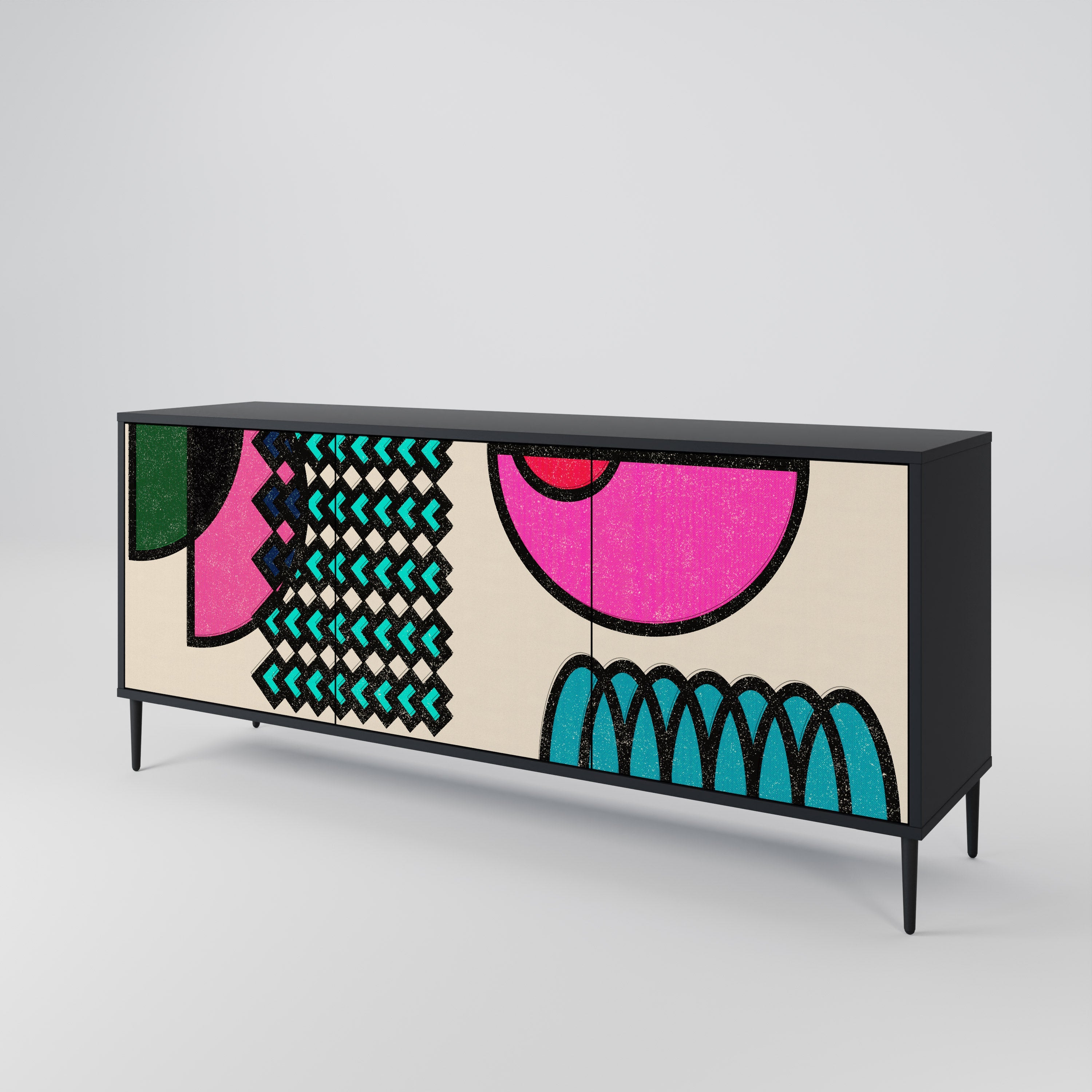 GEOMETRIC RHAPSODY 3-Door Sideboard in Black Finish