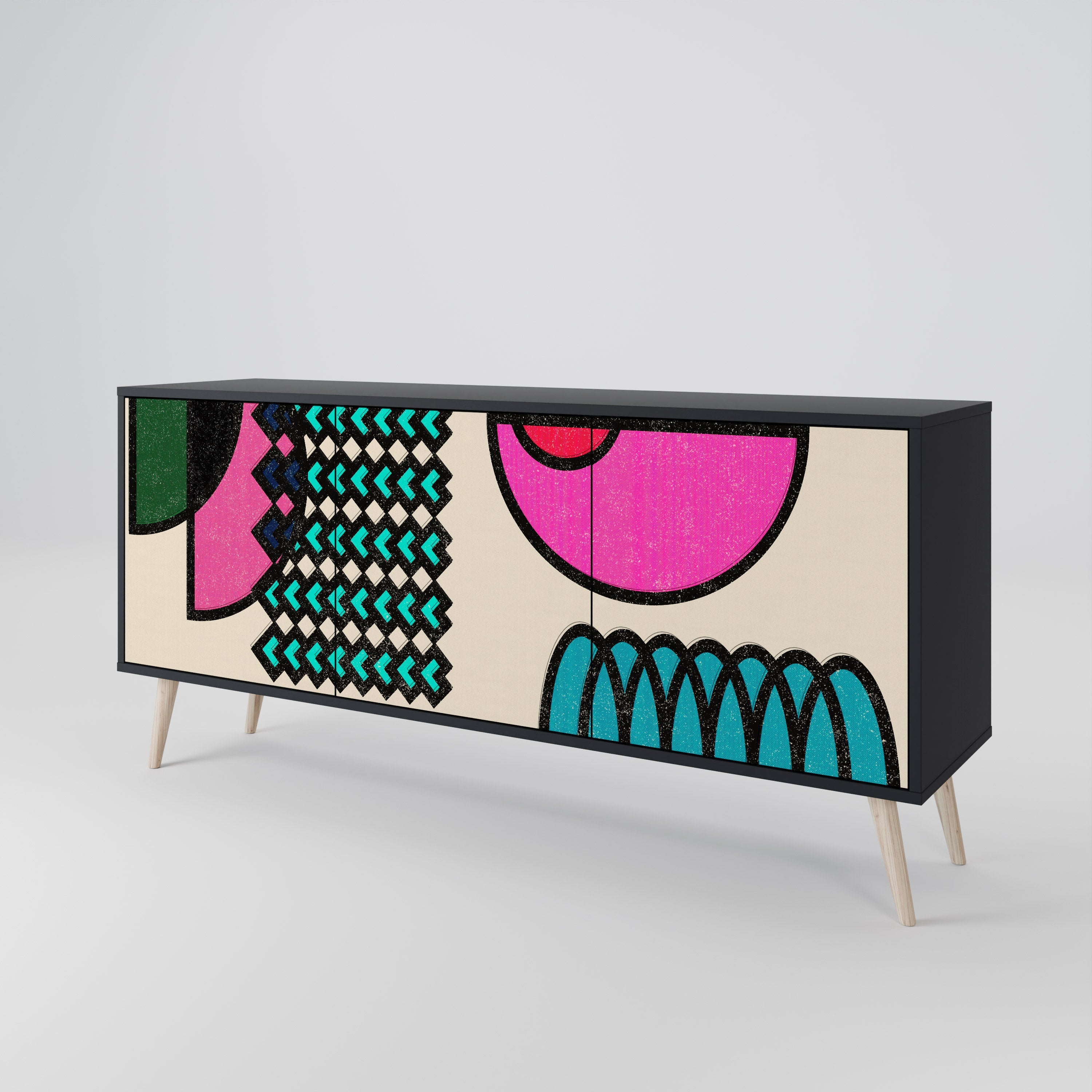 GEOMETRIC RHAPSODY 3-Door Sideboard in Black Finish