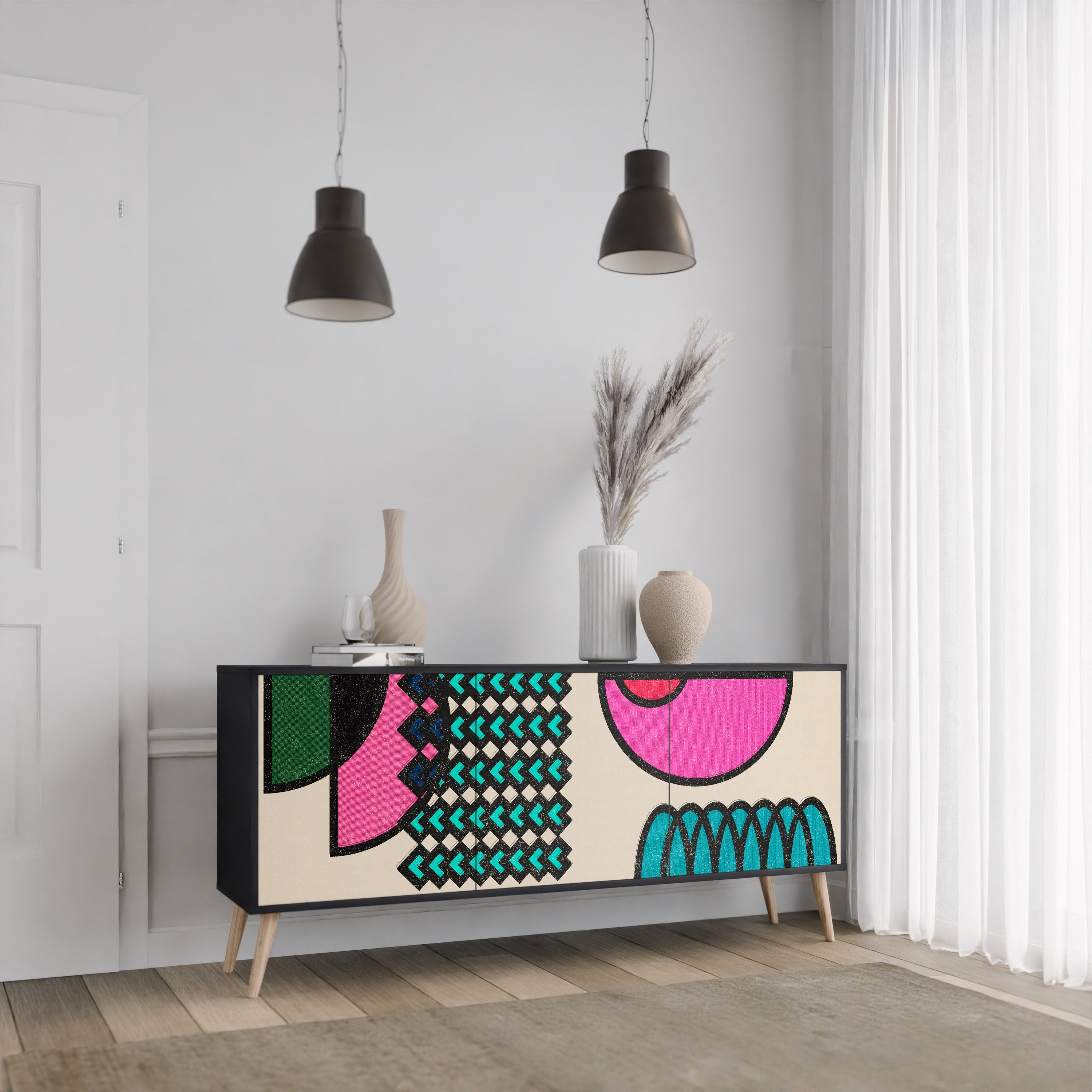 GEOMETRIC RHAPSODY 3-Door Sideboard in Black Finish
