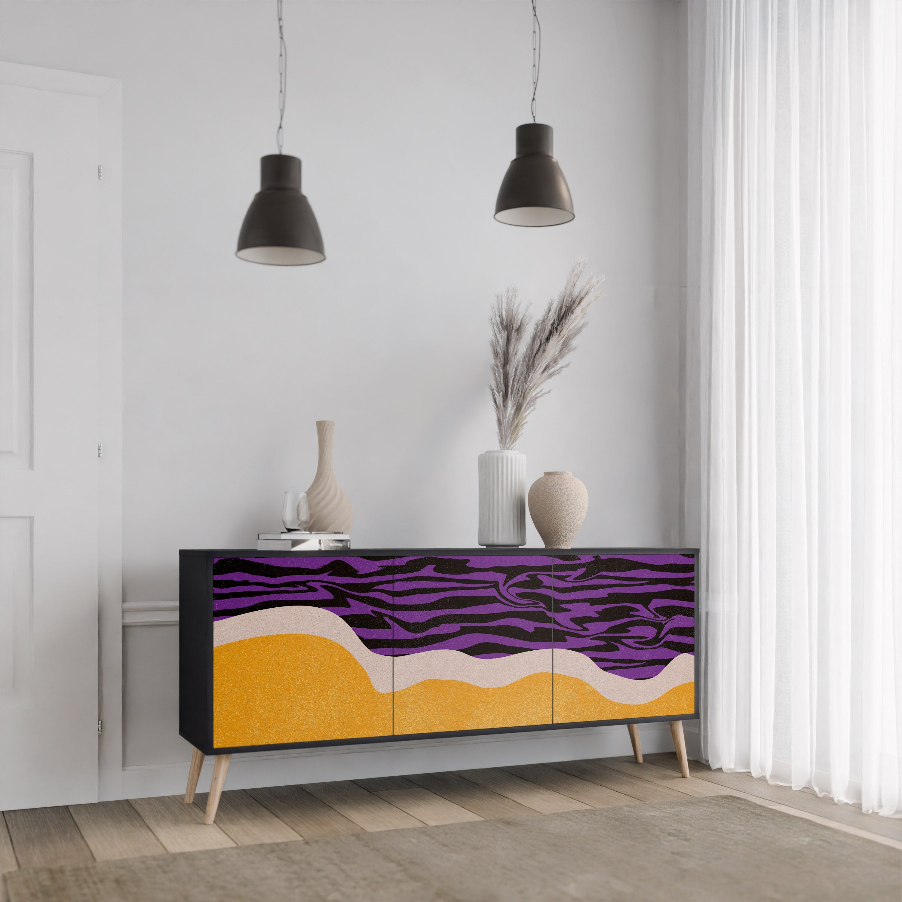 INDEPENDENT BORDER 3-Door Sideboard in Black Finish