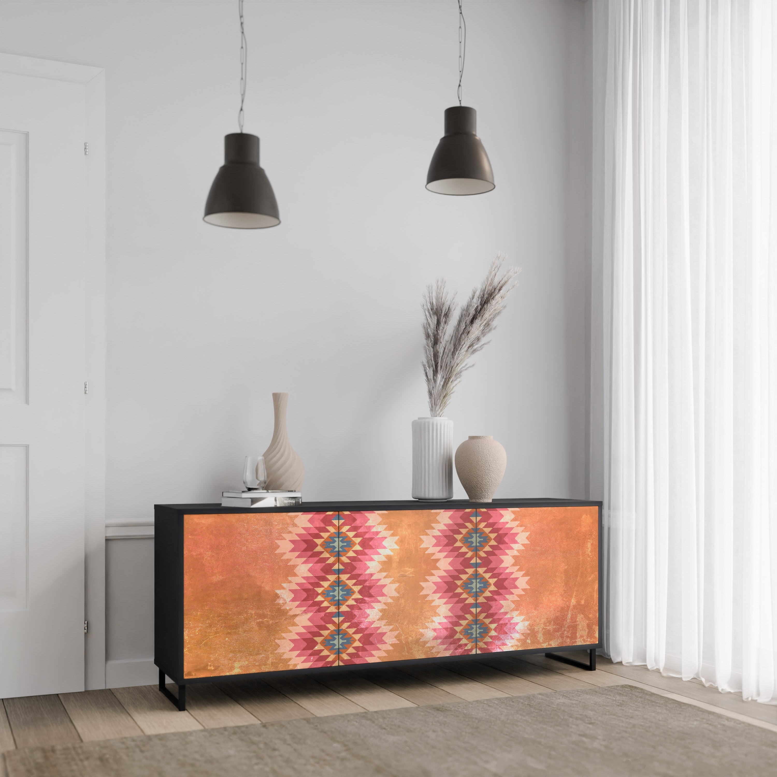 INDIAN FOLK 3-Door Sideboard in Black Finish