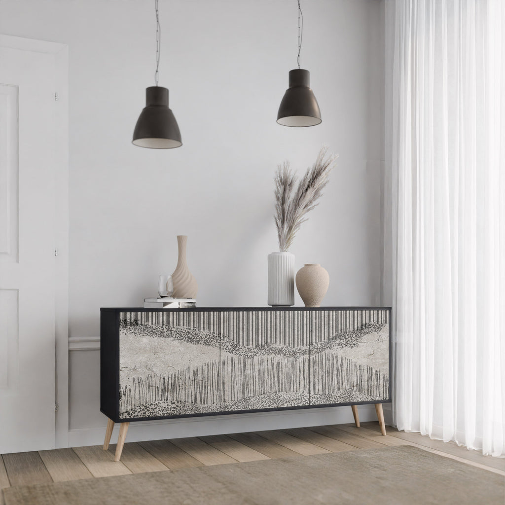 GRAIN LINES 3-Door Sideboard in Black Finish