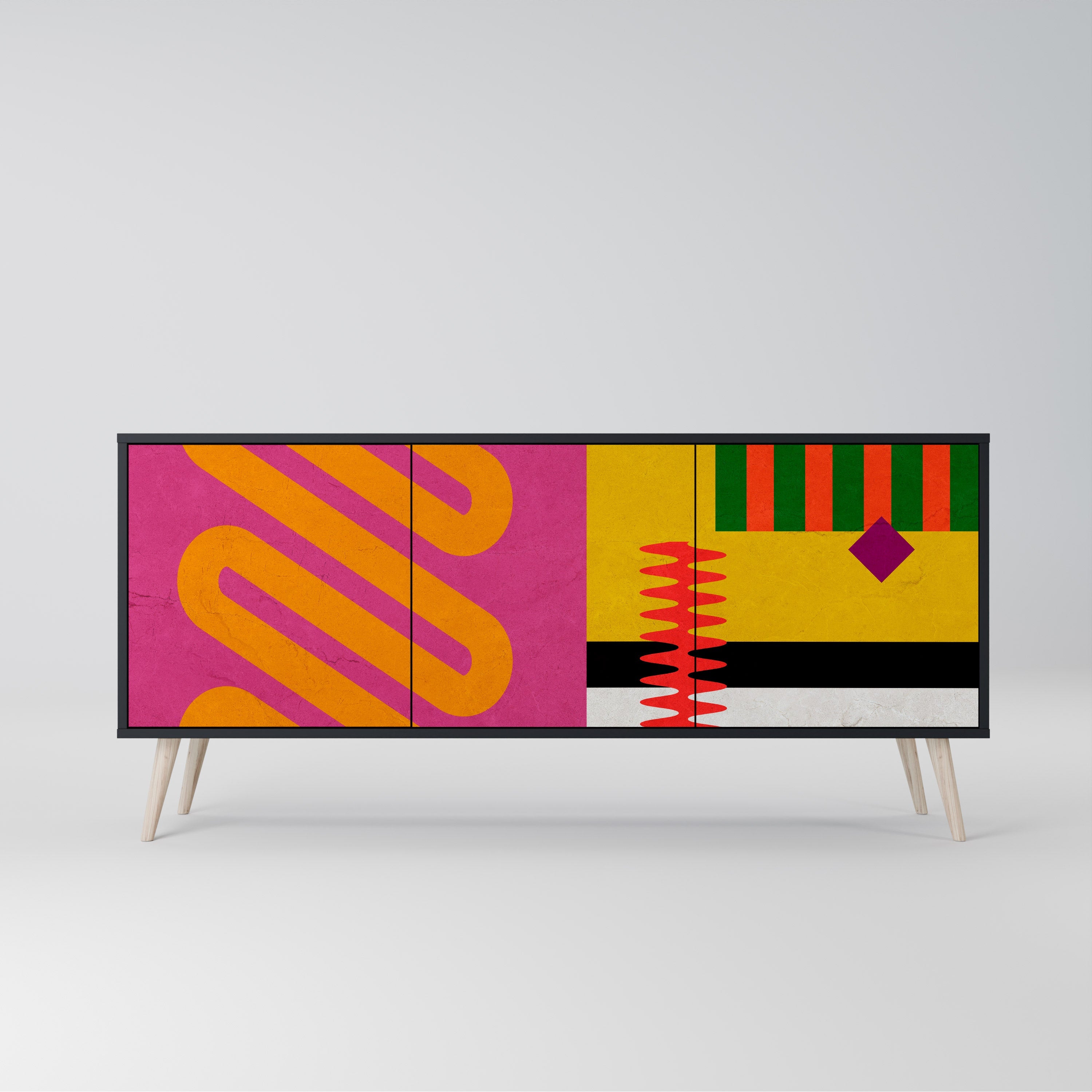 VIVID ART 3-Door Sideboard in Black Finish