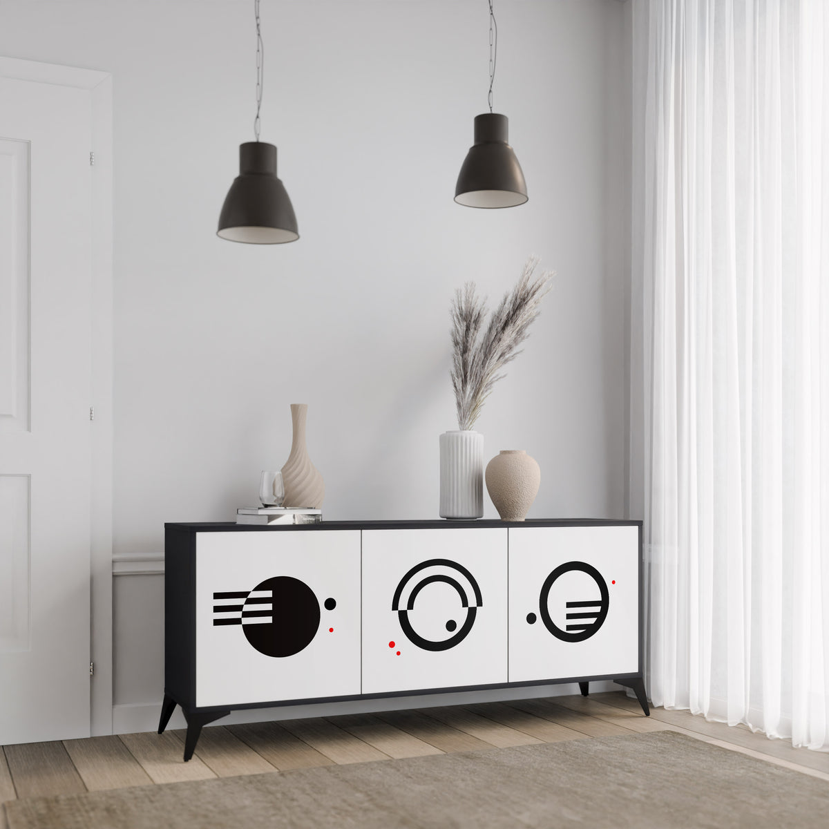 BLACK AND WHITE COMBINATION Μπουφές 3-θυρών