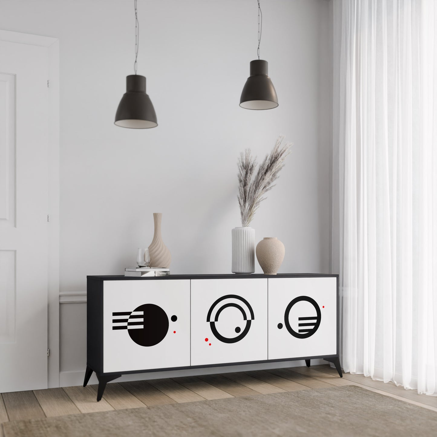 BLACK AND WHITE COMBINATION Μπουφές 3-θυρών