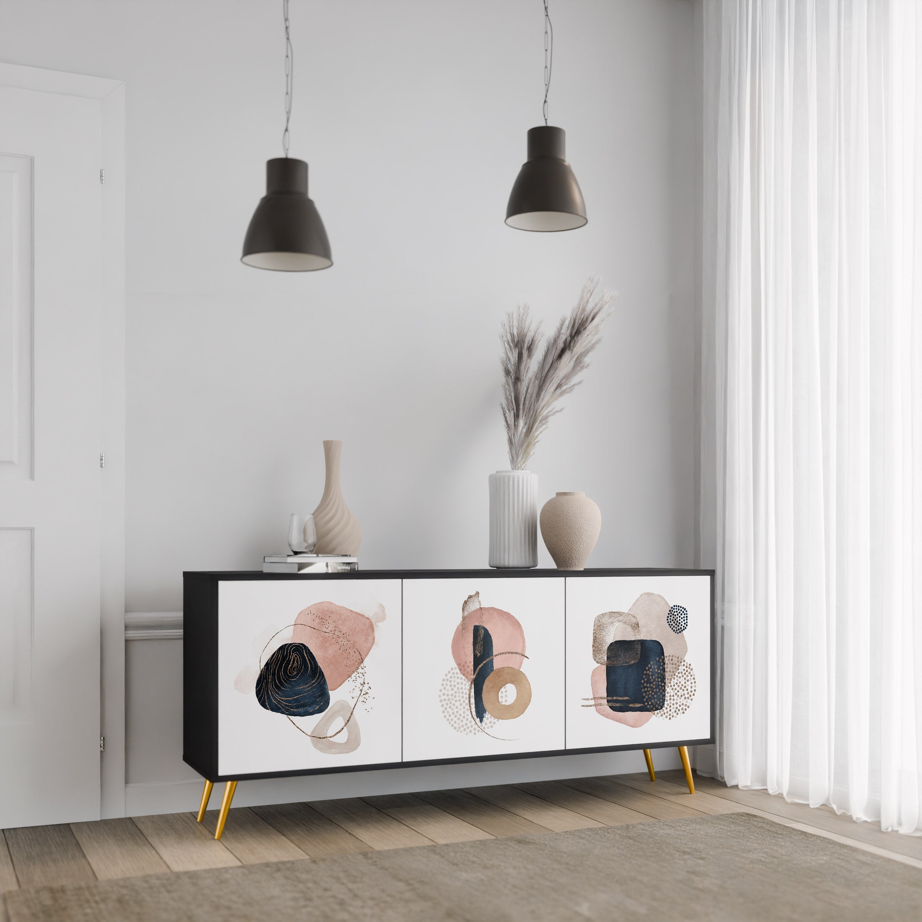 COLORFUL SHAPES 3-Door Sideboard in Black Finish