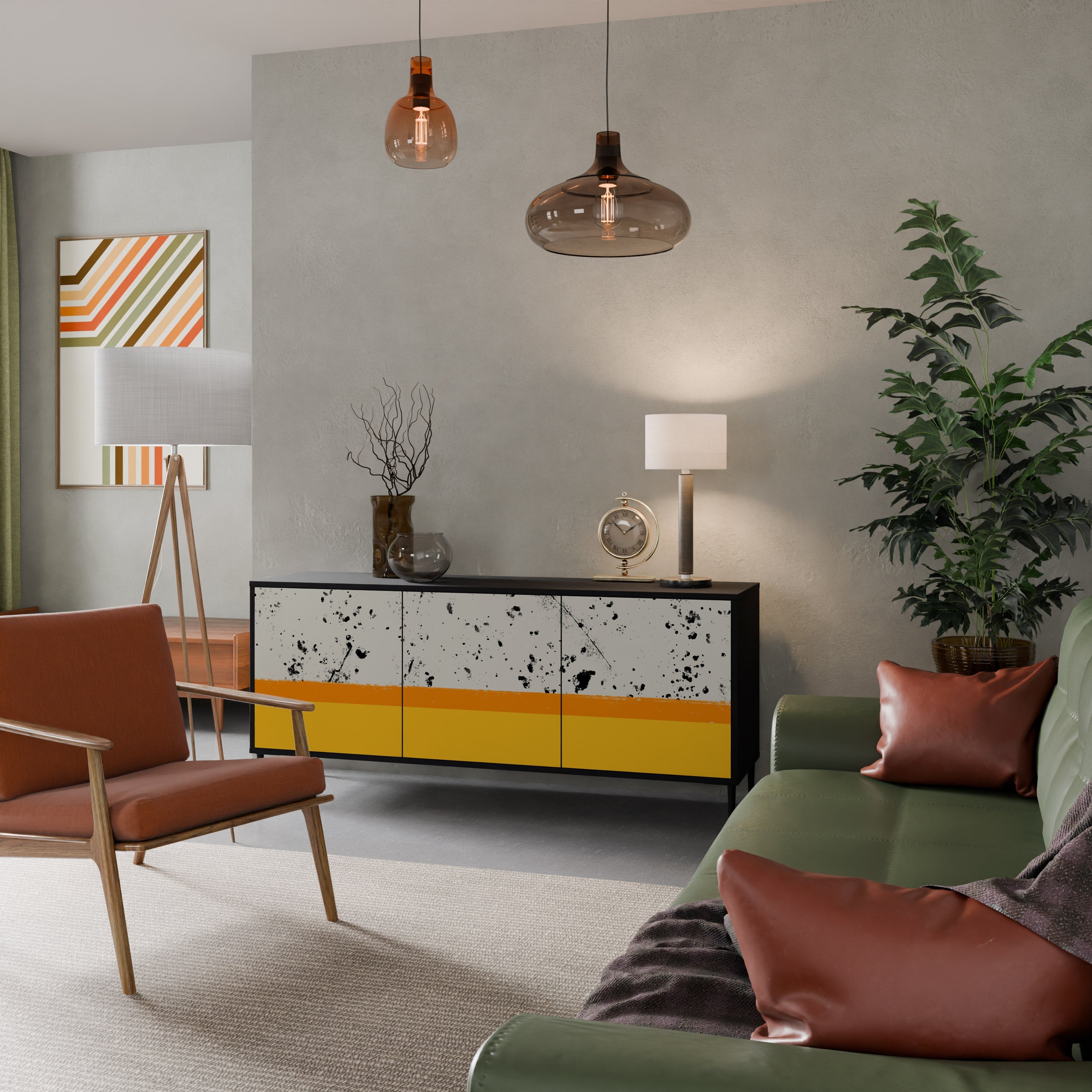 DYED BY ORANGE 3-Door Sideboard in Black Finish