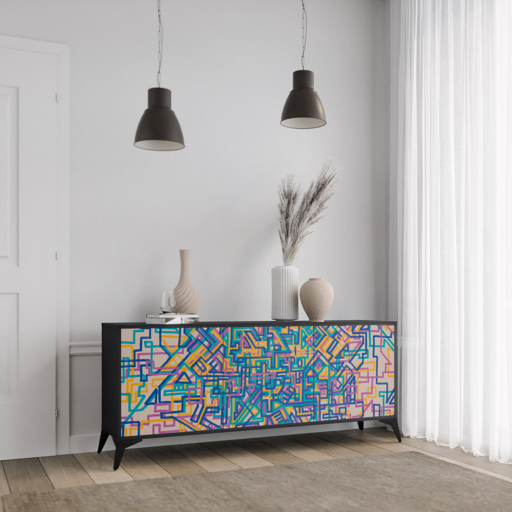 MEMORIES MAP 3-Door Sideboard in Black Finish