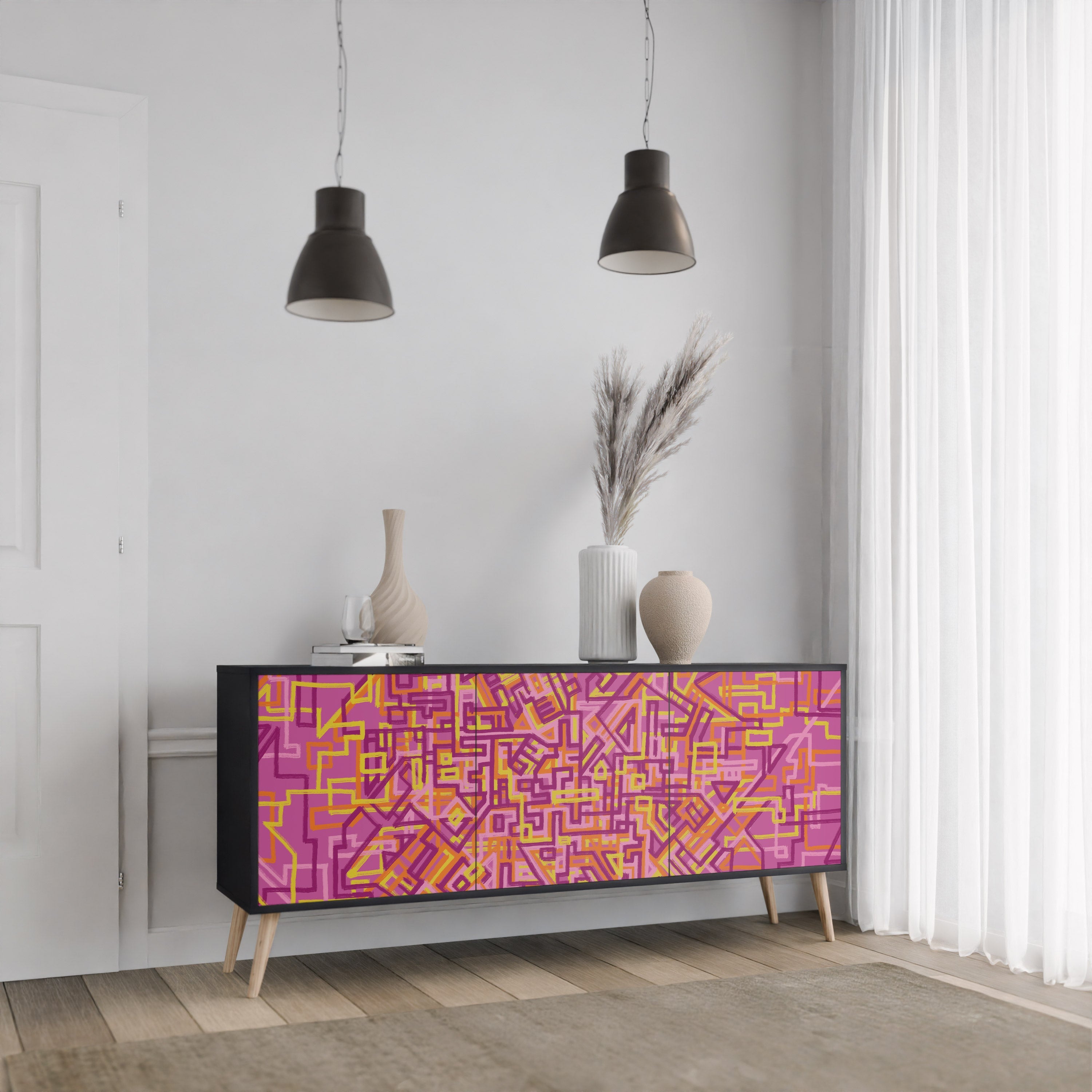 LOVELY MEMORIES 3-Door Sideboard in Black Finish
