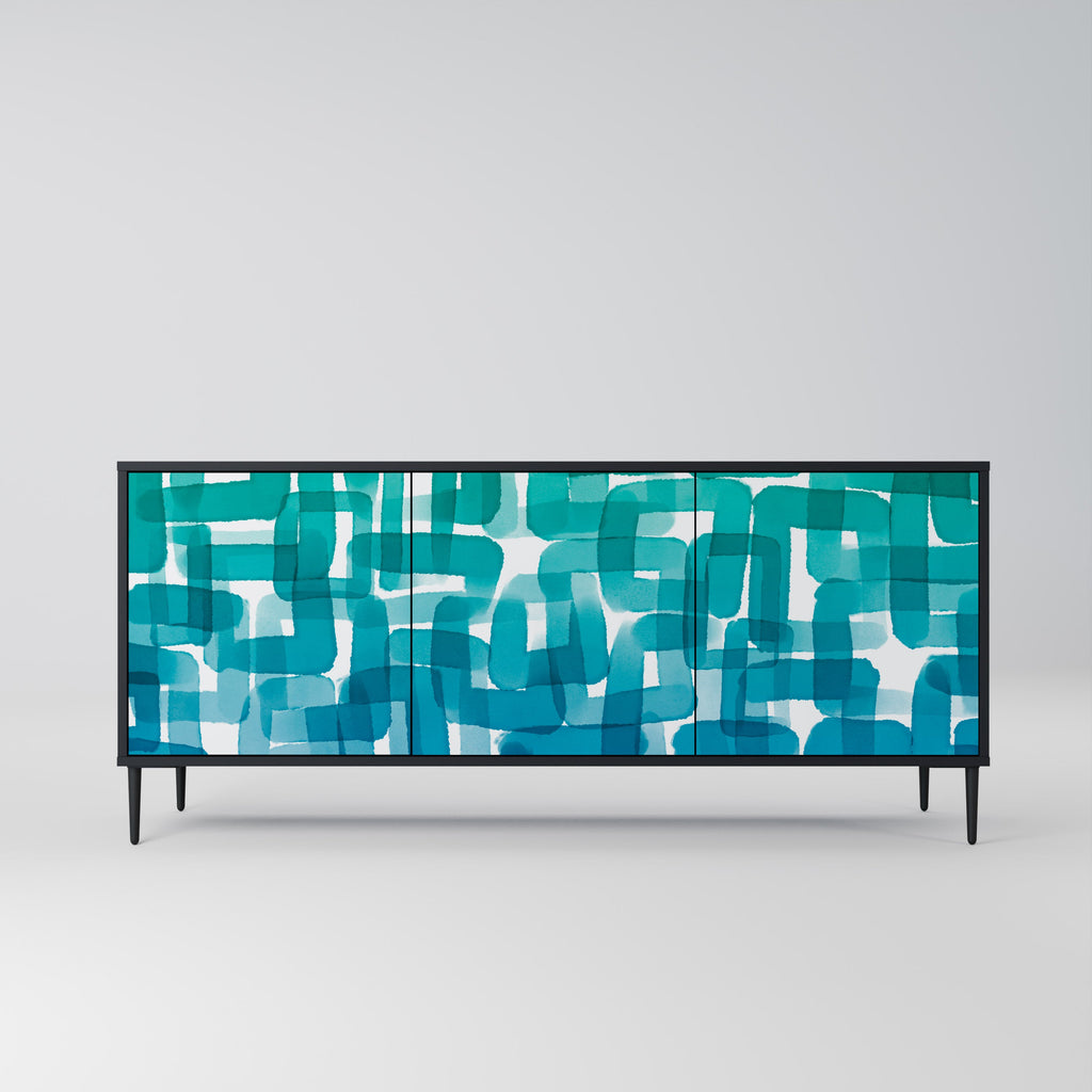 TURQUOISE RECTANGLES 3-Door Sideboard in Black Finish