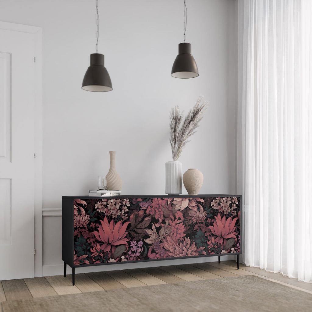 Μπουφές FLORAL WHISPER με 3 πόρτες σε μαύρο φινίρισμα