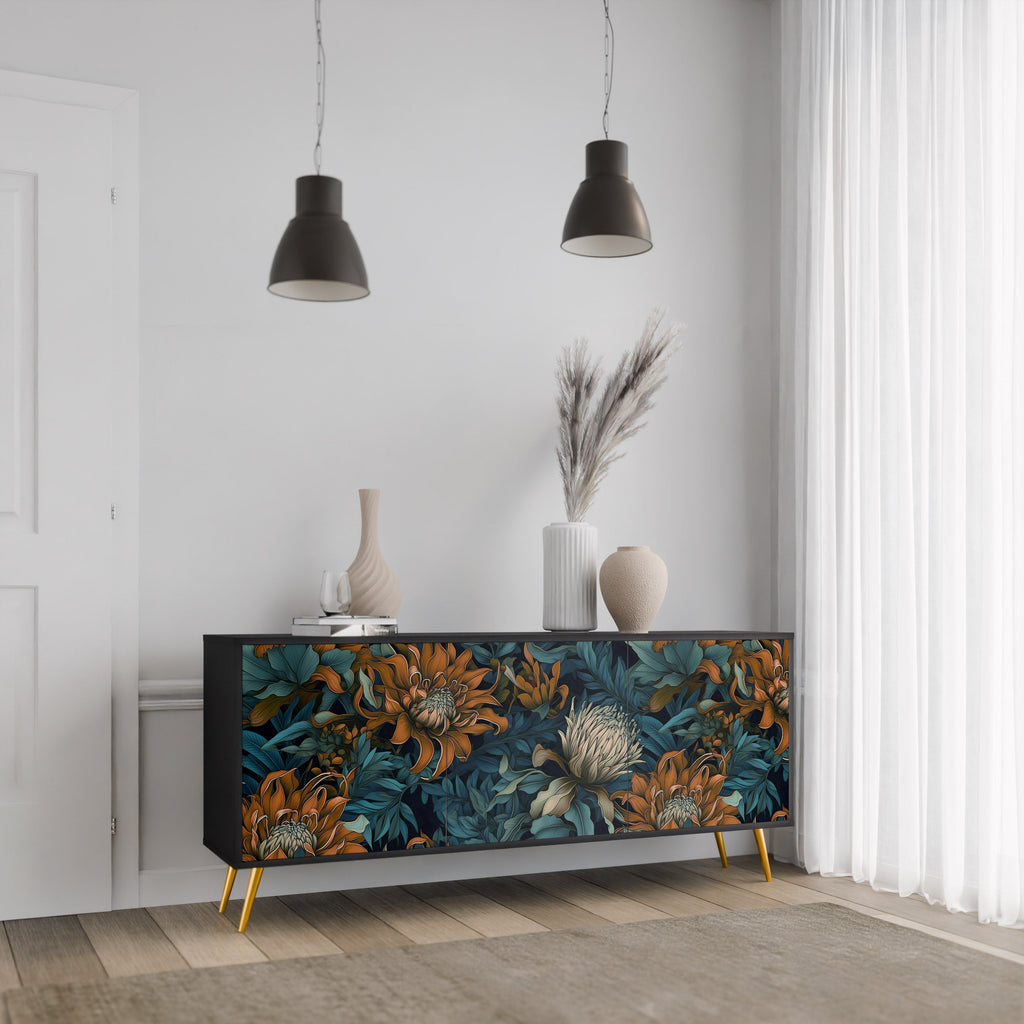 Μπουφές MORNING BLOOM με 3 πόρτες σε μαύρο φινίρισμα