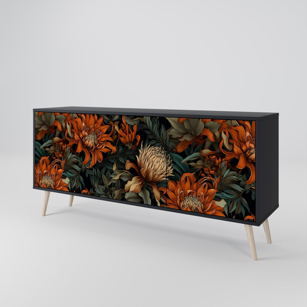 DAWN BLOOM 3-Door Sideboard in Black Finish