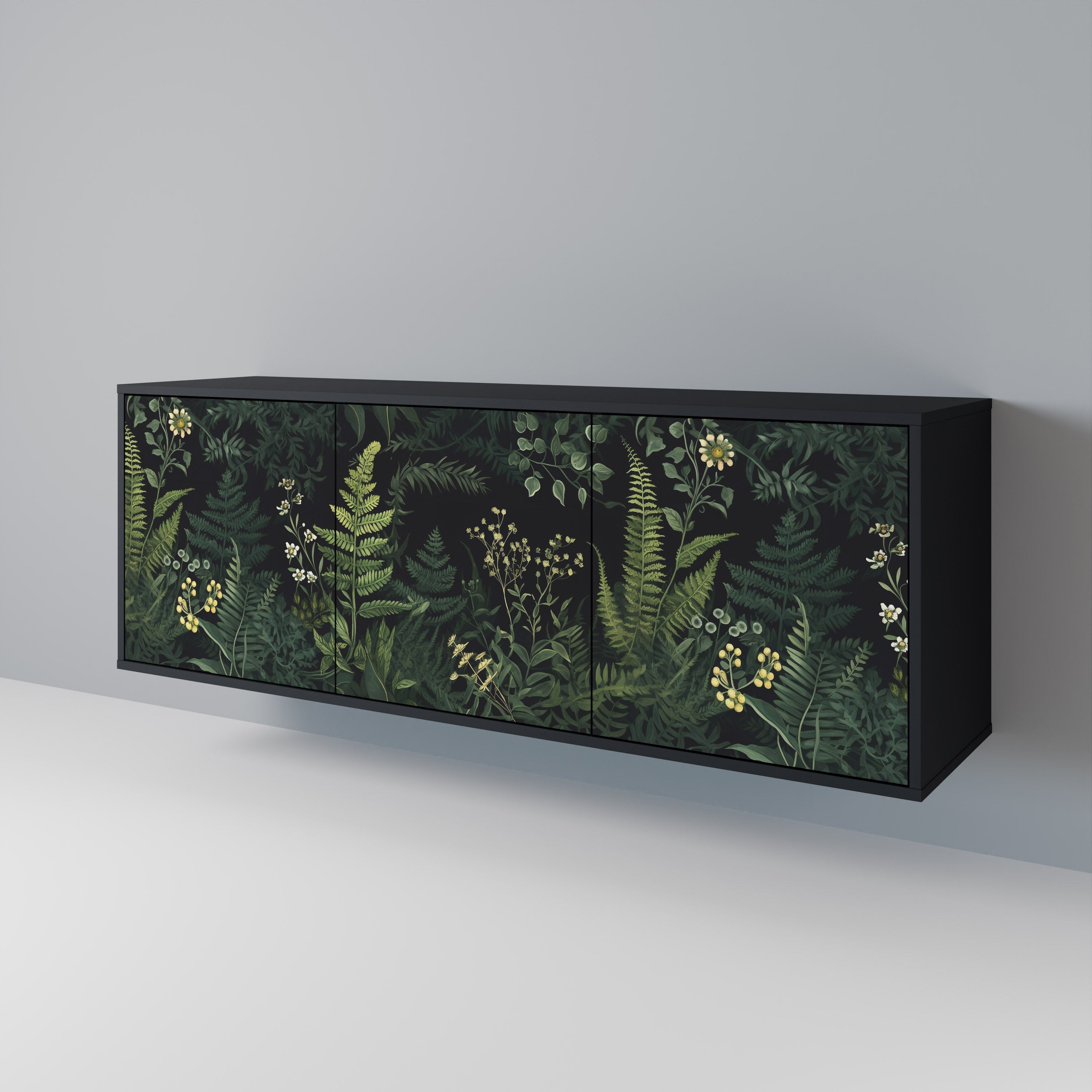Μπουφές FERN FLOWERS 3θυρο σε μαύρο φινίρισμα