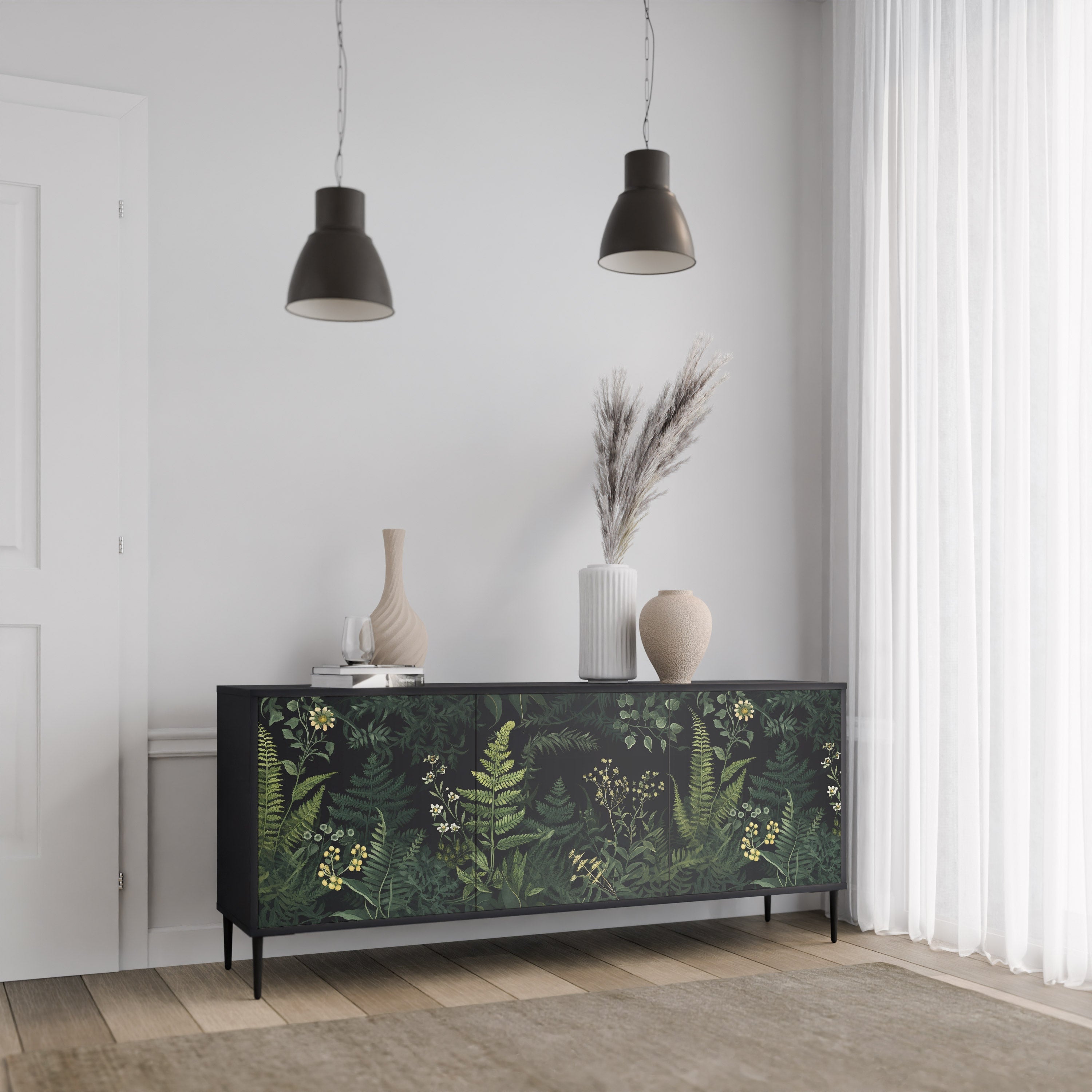 Μπουφές FERN FLOWERS 3θυρο σε μαύρο φινίρισμα