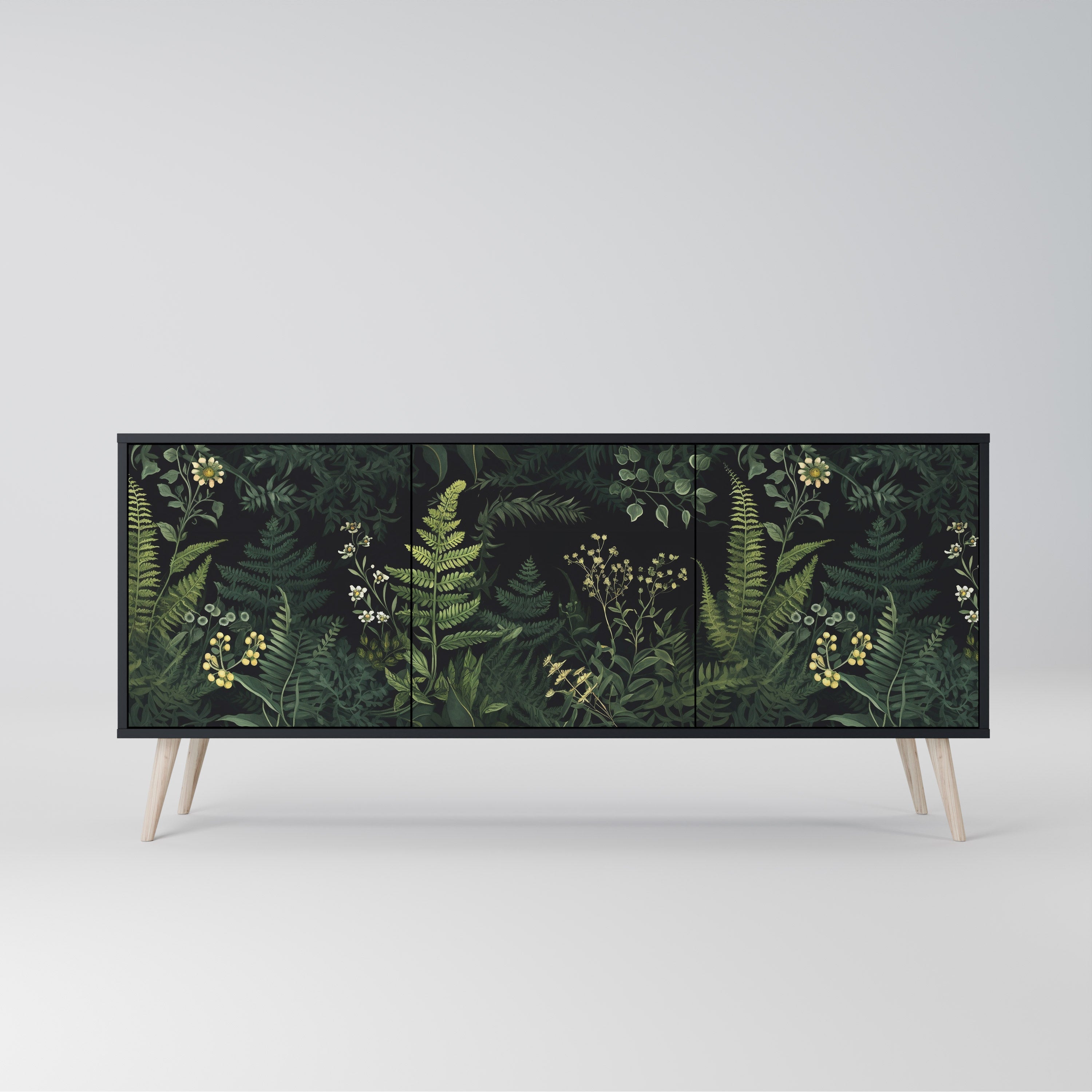 Μπουφές FERN FLOWERS 3θυρο σε μαύρο φινίρισμα