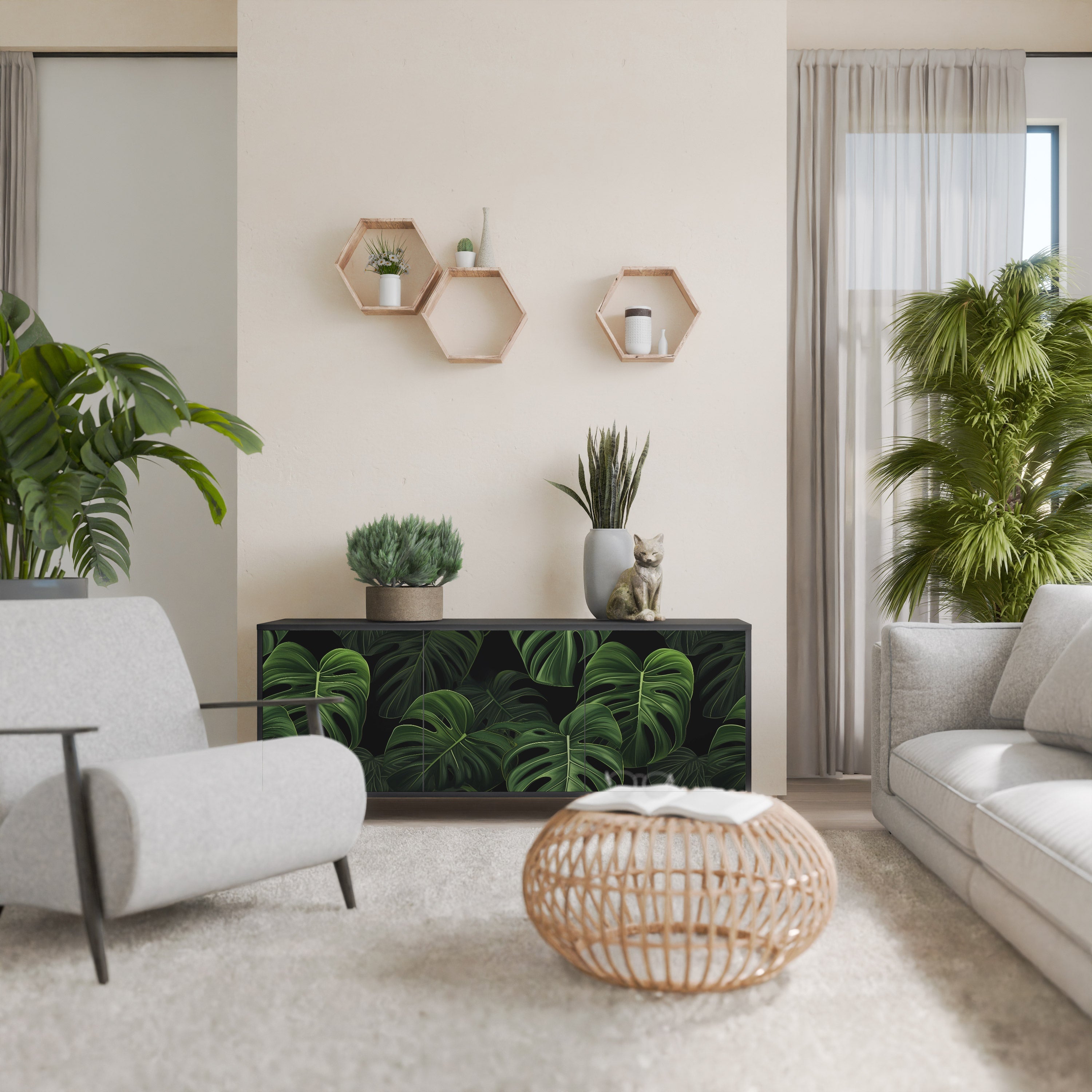 Μπουφές INFINITE MONSTERA με 3 πόρτες σε μαύρο φινίρισμα