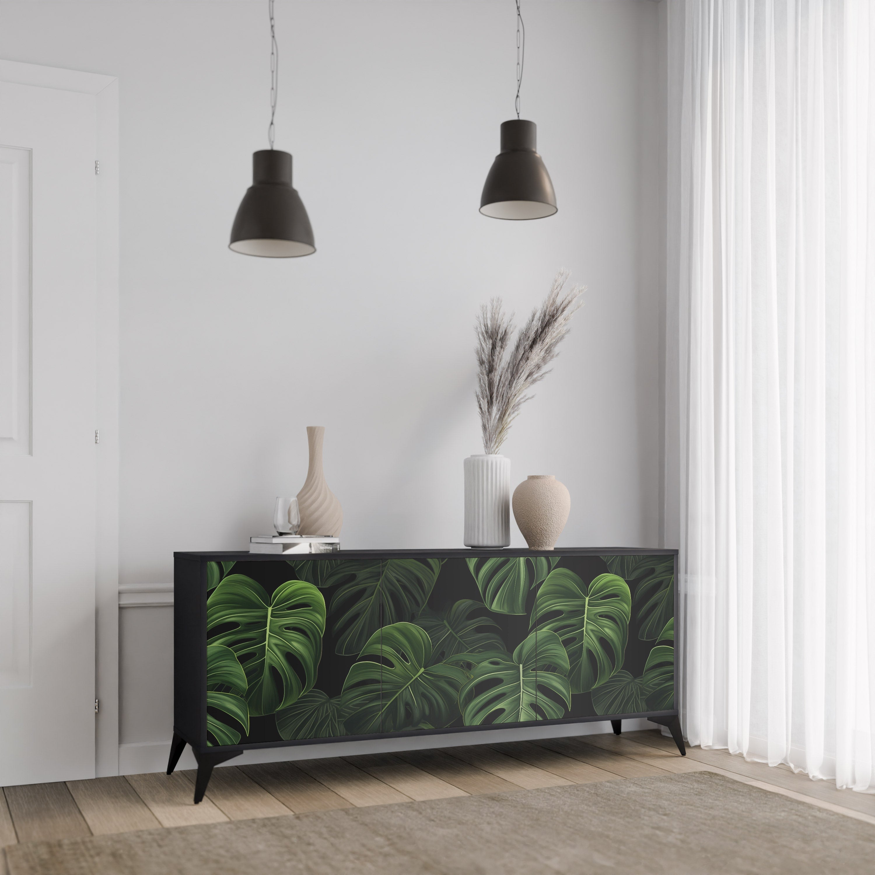 Μπουφές INFINITE MONSTERA με 3 πόρτες σε μαύρο φινίρισμα