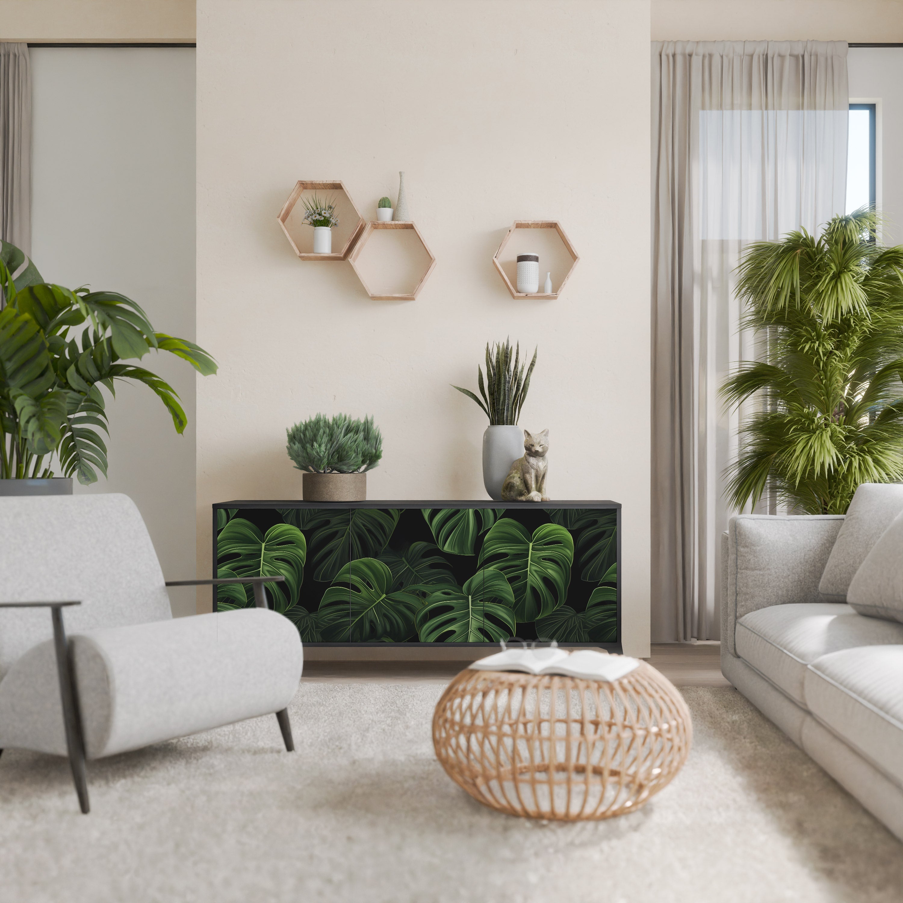 Μπουφές INFINITE MONSTERA με 3 πόρτες σε μαύρο φινίρισμα
